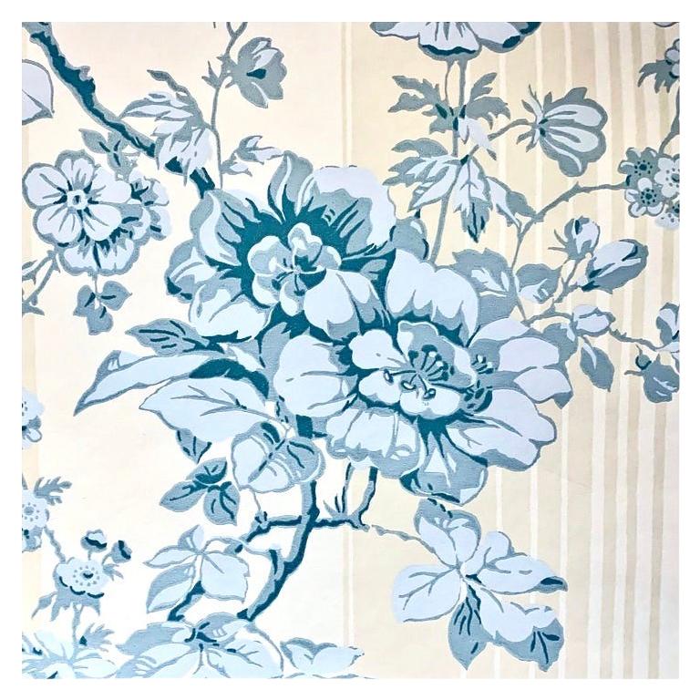 Brunschwig & Fils Blue Floral Chiltern Tring Wallpaper Hand-Printed in England