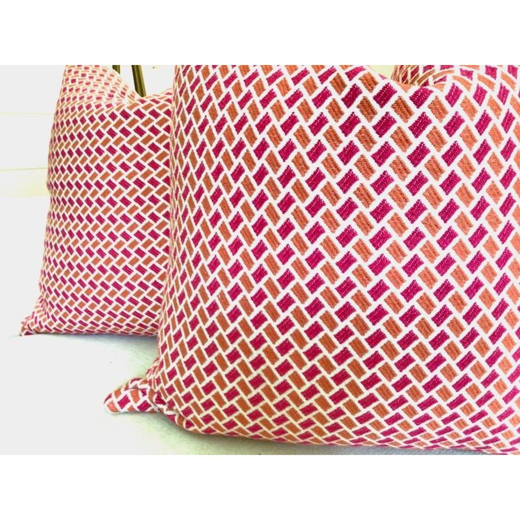 American Brunschwig & Fils “Briquetage” in Hot Pink & Coral Orange Pillows - a Pair For Sale