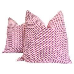 Brunschwig & Fils “Briquetage” in Hot Pink & Coral Orange Pillows - a Pair