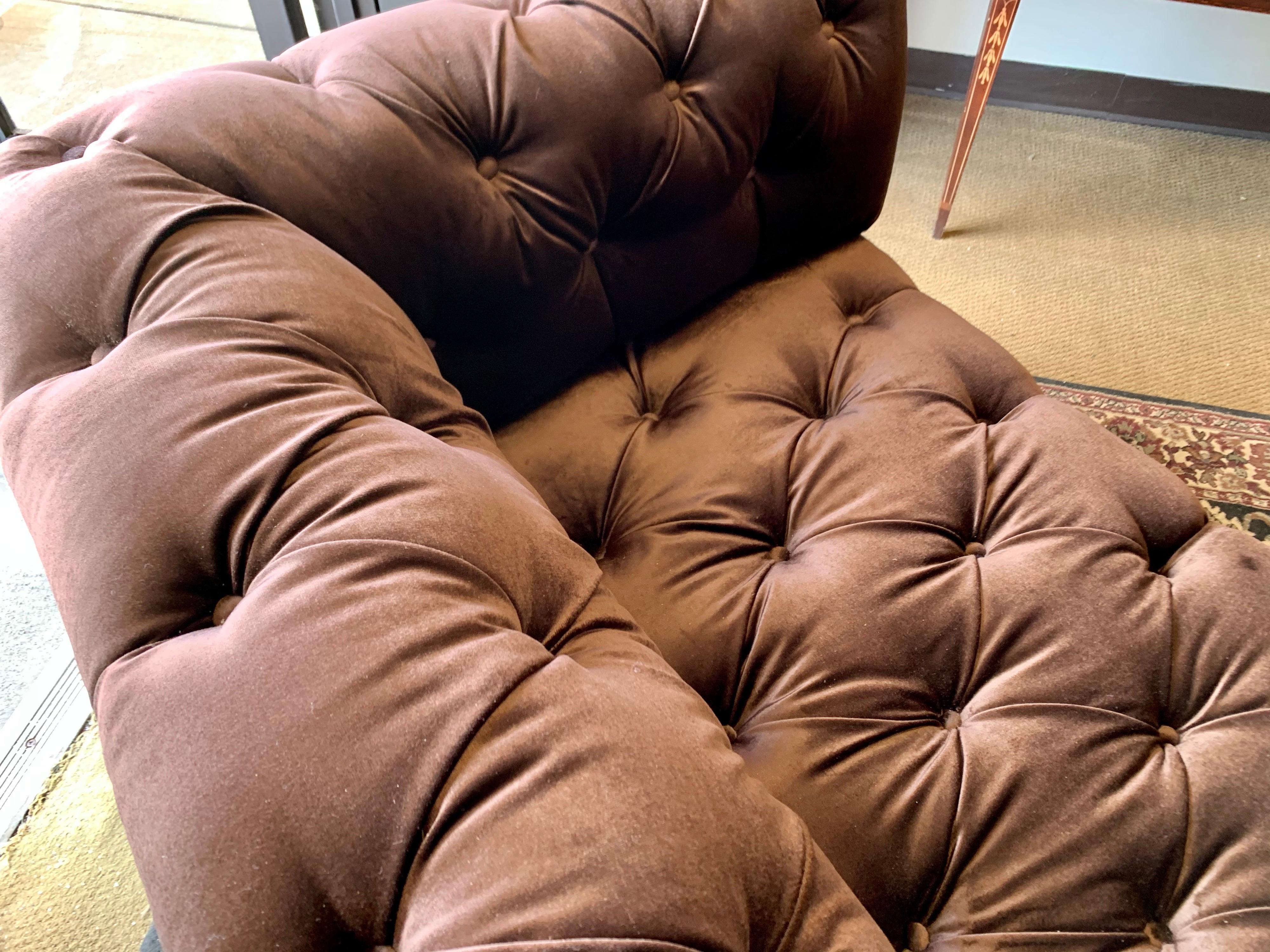 Brunschwig & Fils Chesterfield Sofa Newly Upholstered in Chocolate Brown Velvet 5