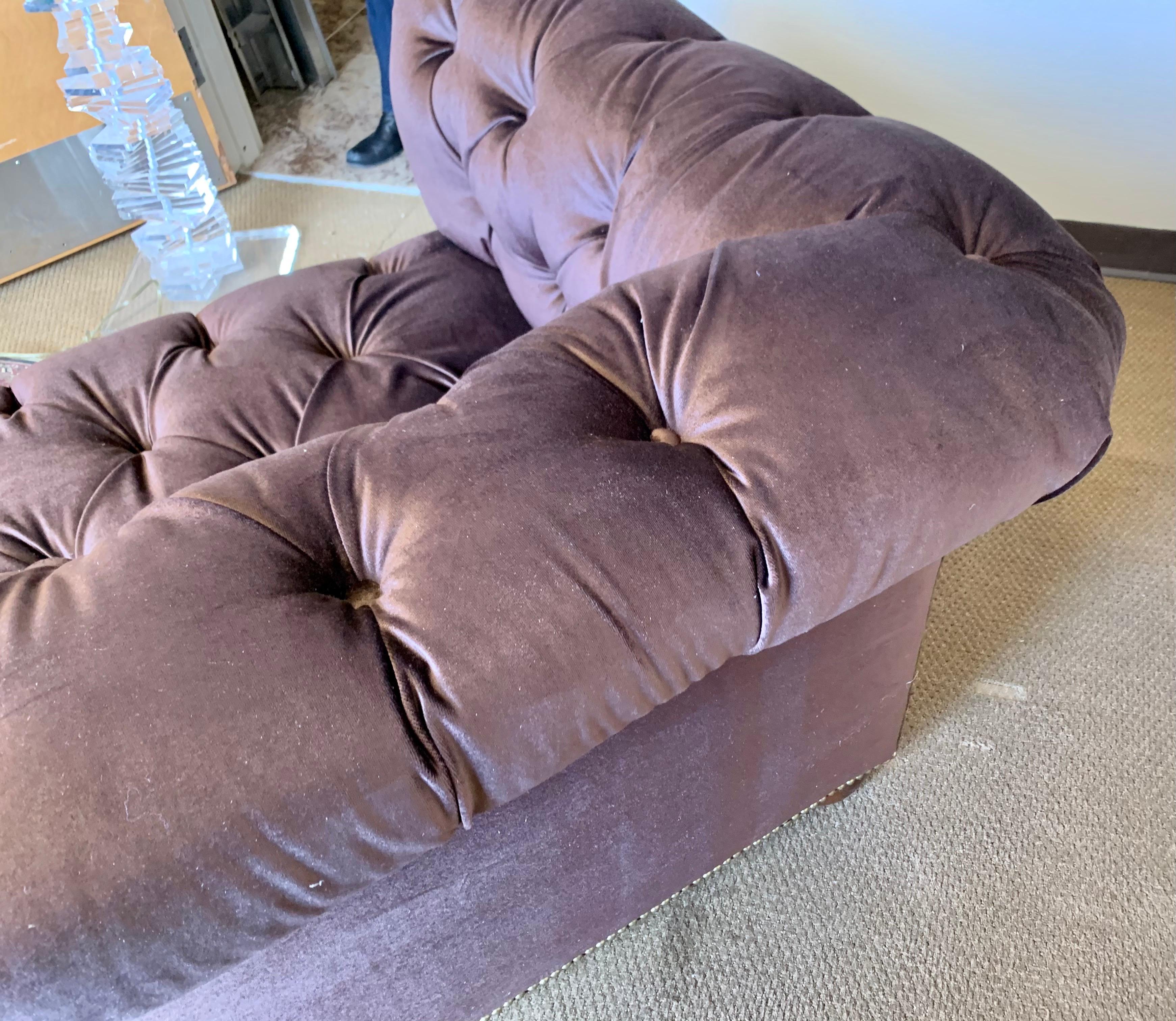 Brunschwig & Fils Chesterfield Sofa Newly Upholstered in Chocolate Brown Velvet 6