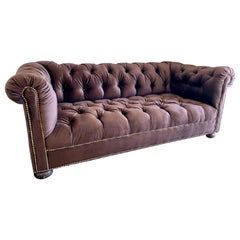 Vintage Brunschwig & Fils Chesterfield Sofa Newly Upholstered in Chocolate Brown Velvet