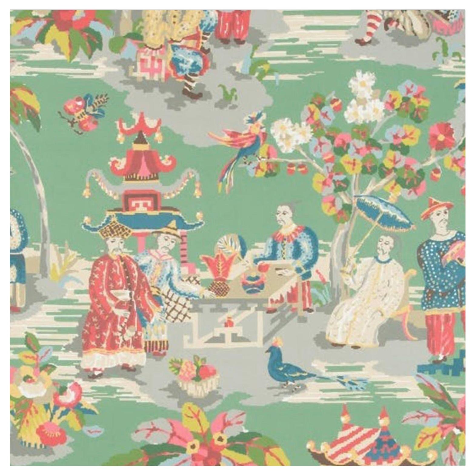 Double rouleau de papier peint en jade de Xian imprimé à la main de style chinois Brunschwig & Fils en vente