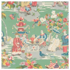 Retro Brunschwig & Fils Chinoiserie Hand-Printed Xian Jade Wallpaper Double Roll