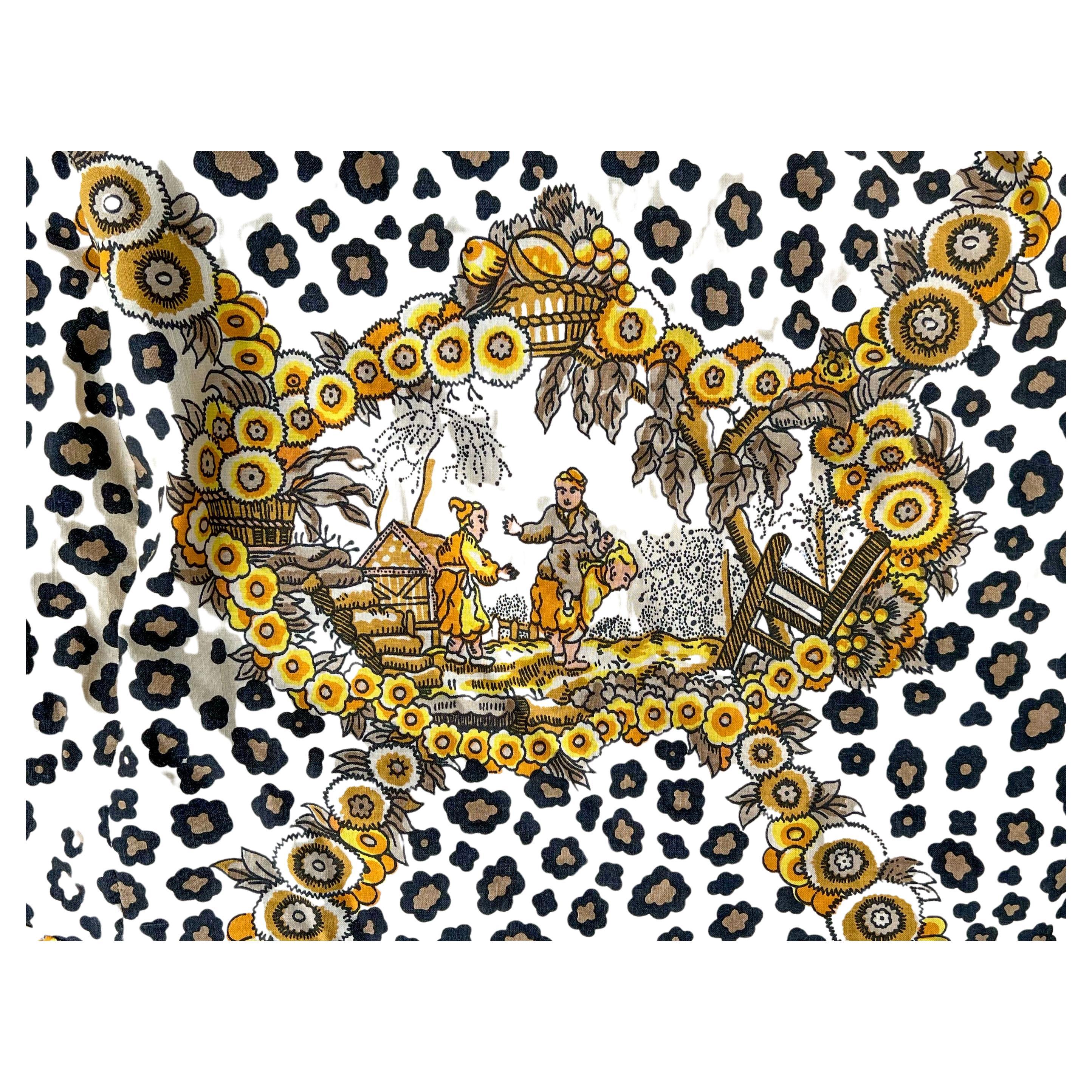 Paire de valences / traitements de fenêtre en toile léopard de style chinoiseries Brunschwig & Fils