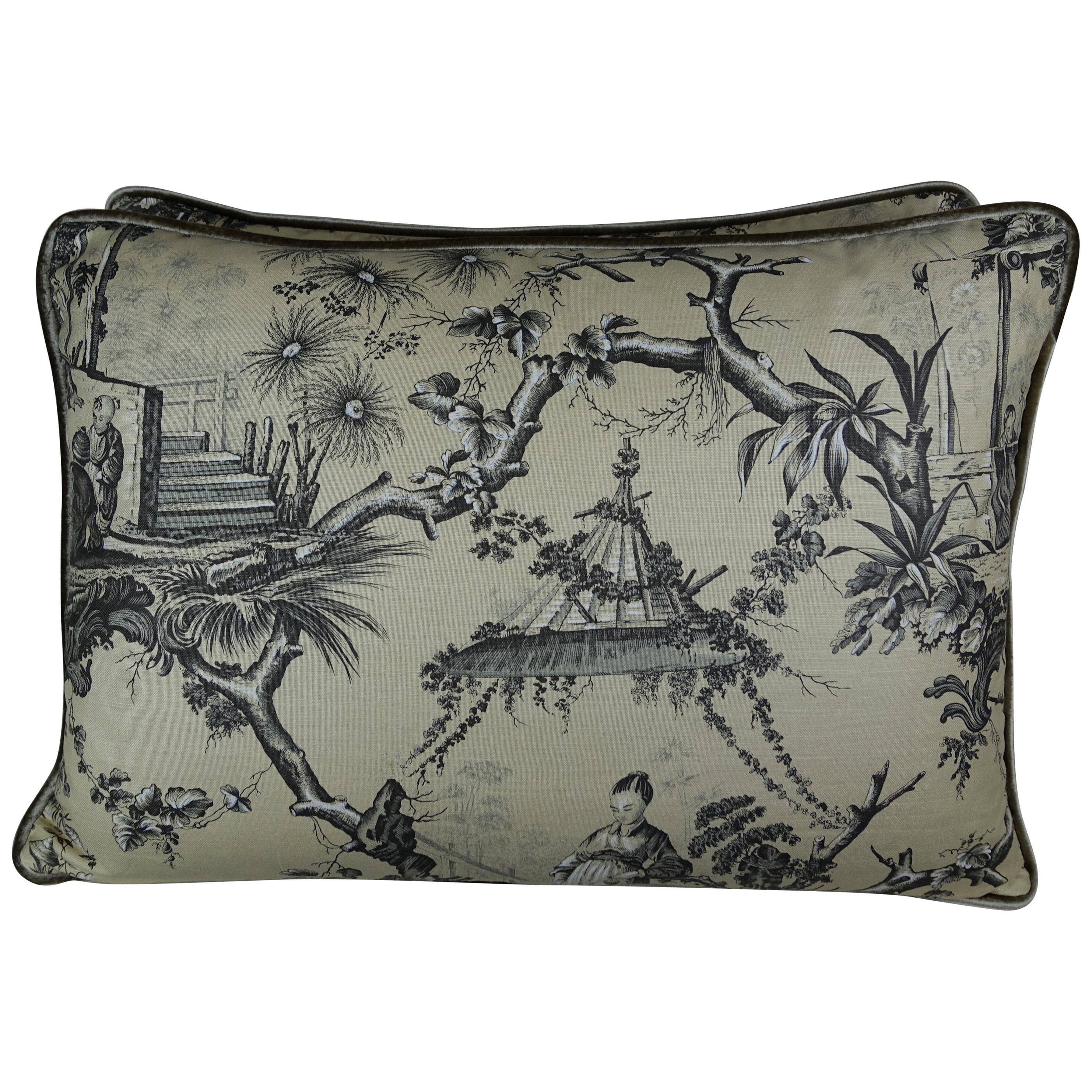 Brunschwig & Fils Chinoiserie Textile Pillows, Pair For Sale