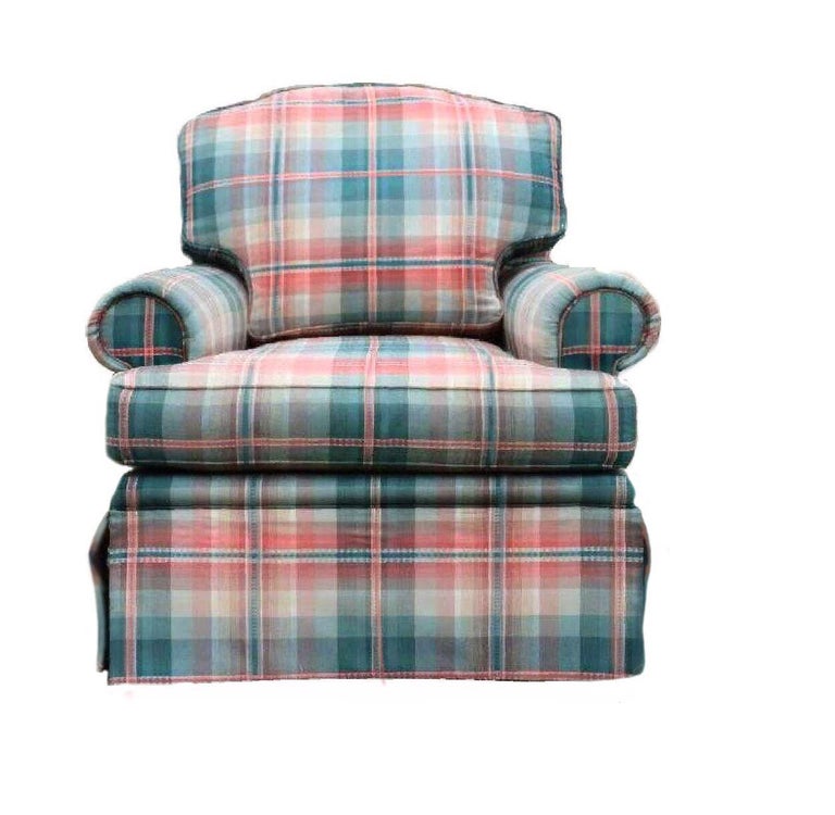 Brunschwig and Fils Custom Oxford Armchair Cotton Check, Down, Plaid