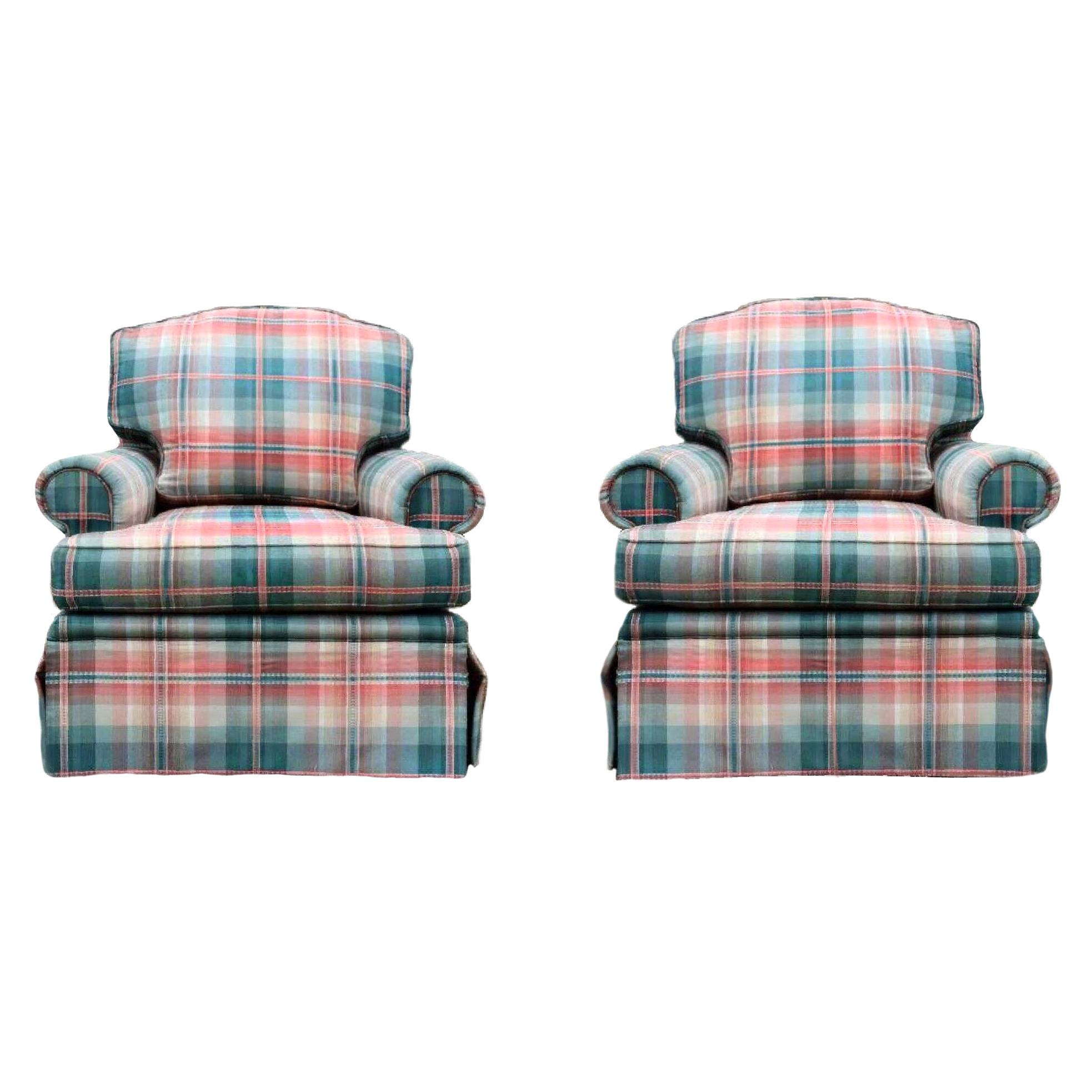 Brunschwig 
Fils Custom Oxford Armchair Cotton Check, Down, Plaid, Pink, Teal