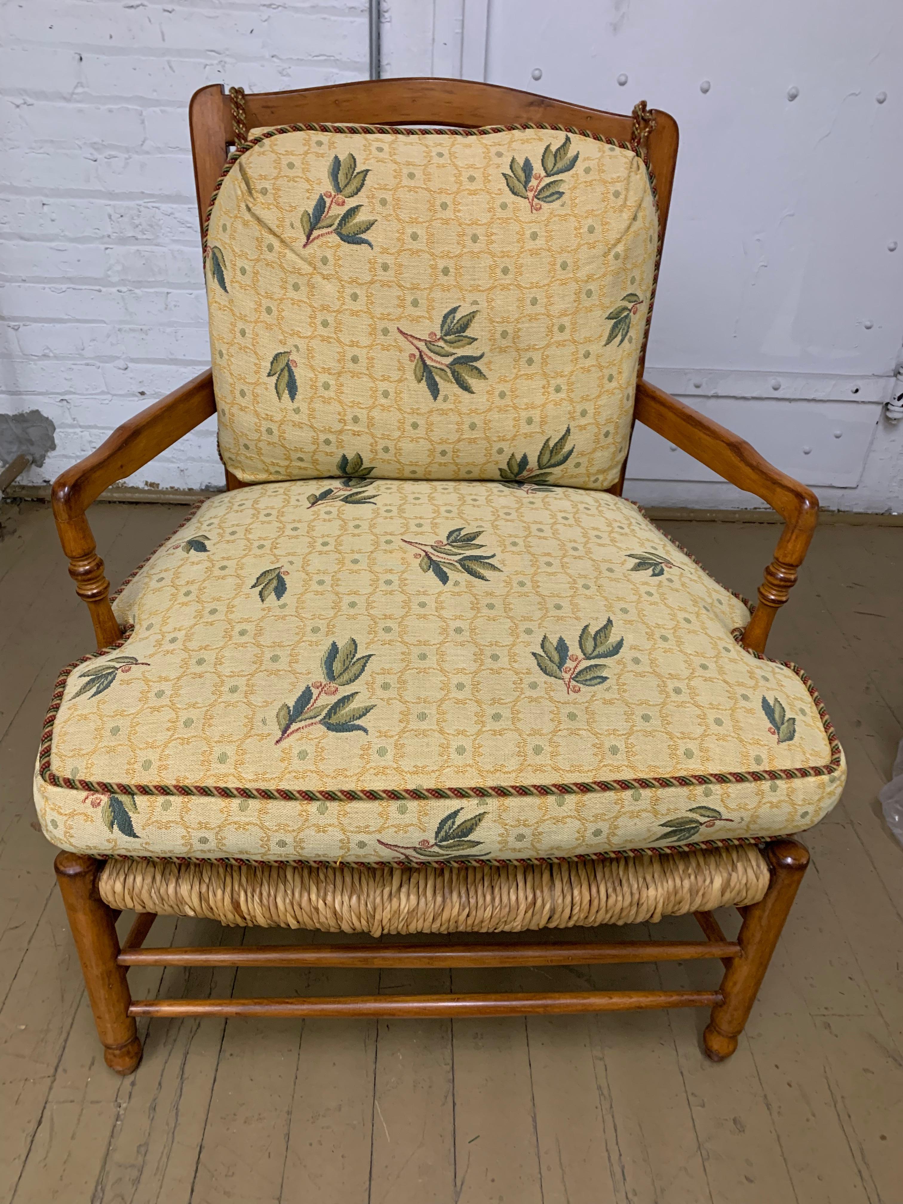 French Provincial Brunschwig & Fils French Country Armchairs and Ottoman, Set of 3 For Sale