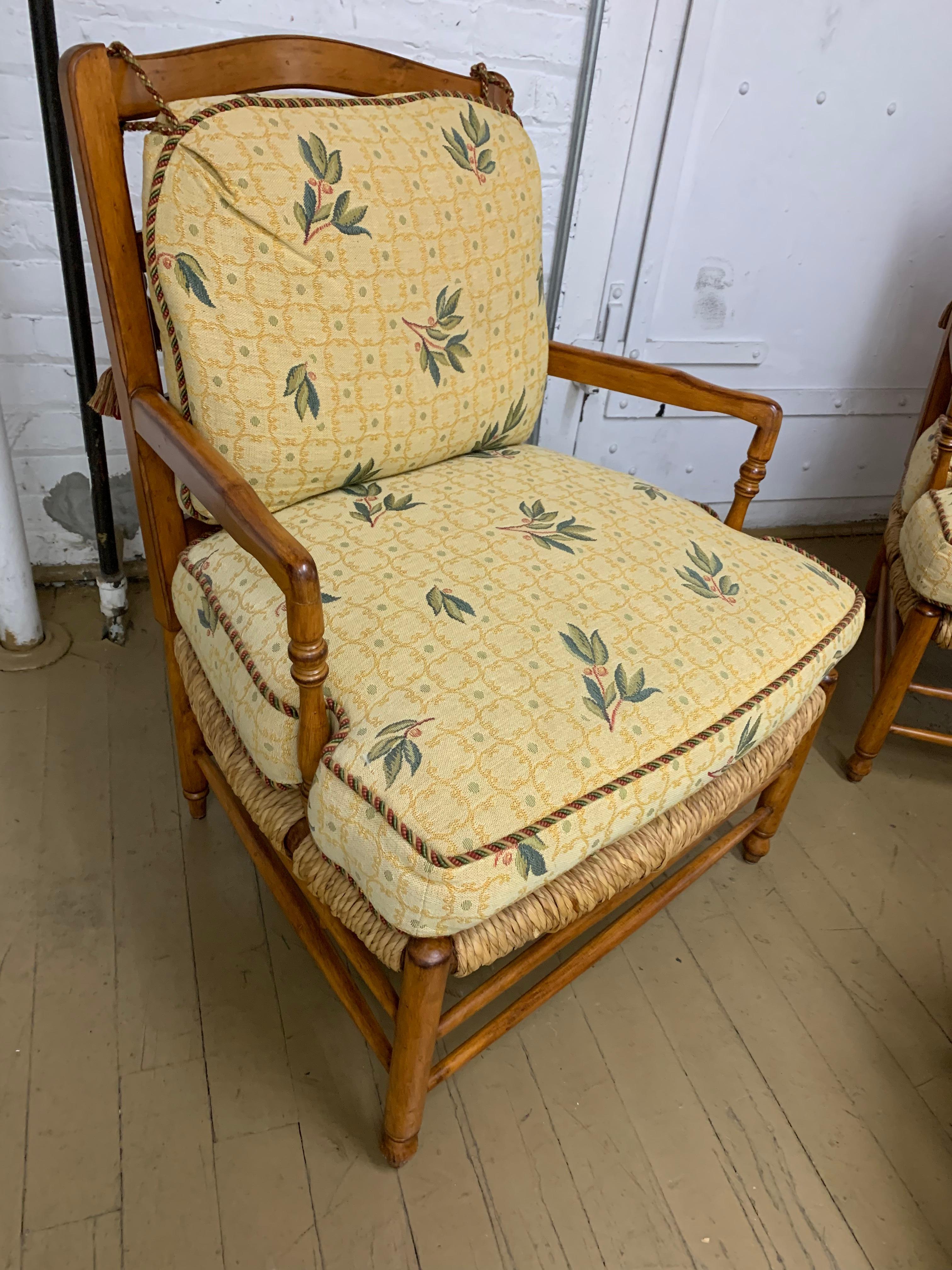 Hand-Crafted Brunschwig & Fils French Country Armchairs and Ottoman, Set of 3 For Sale