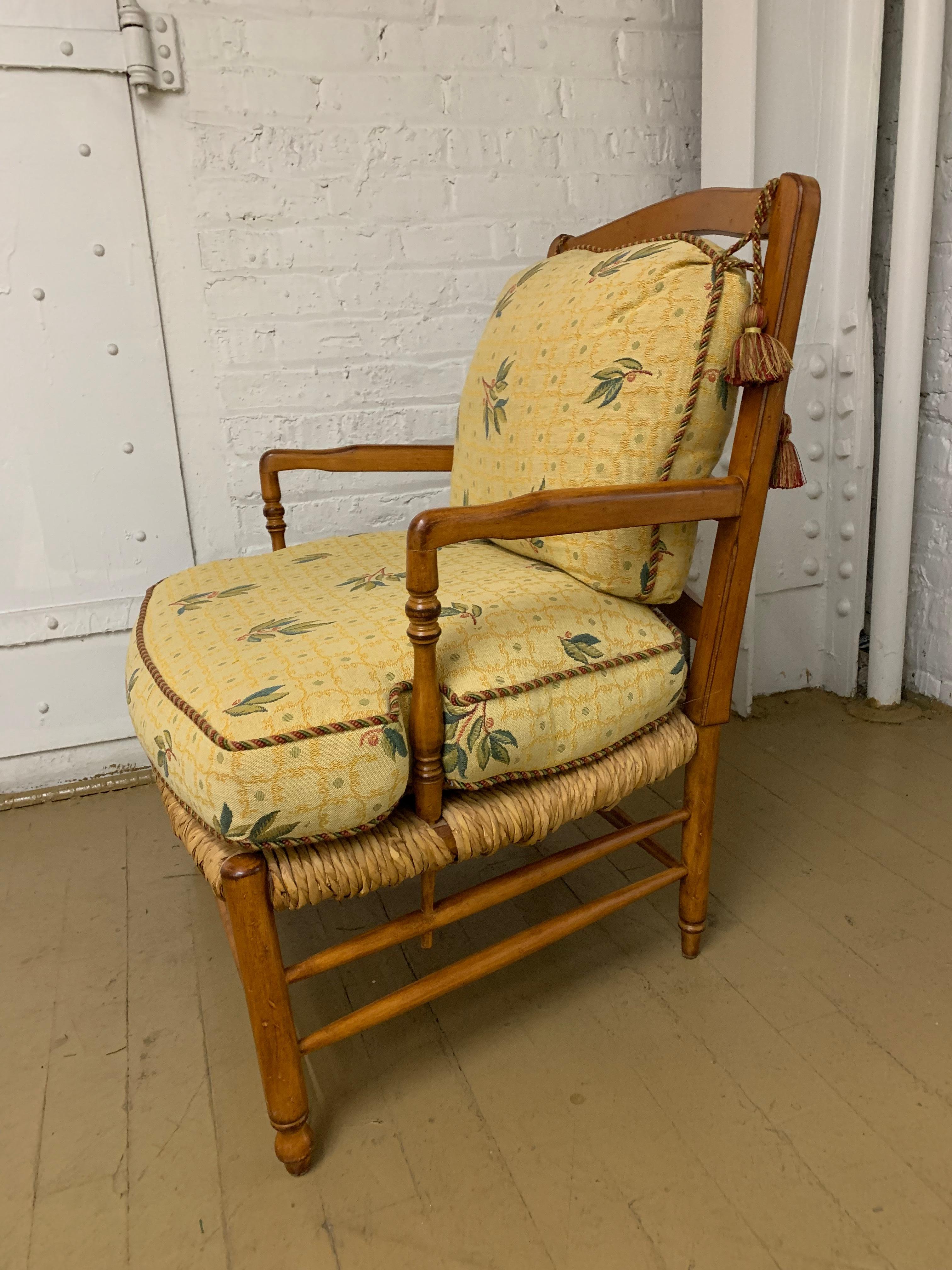 Brunschwig & Fils French Country Armchairs and Ottoman, Set of 3 In Good Condition For Sale In Chicago, IL