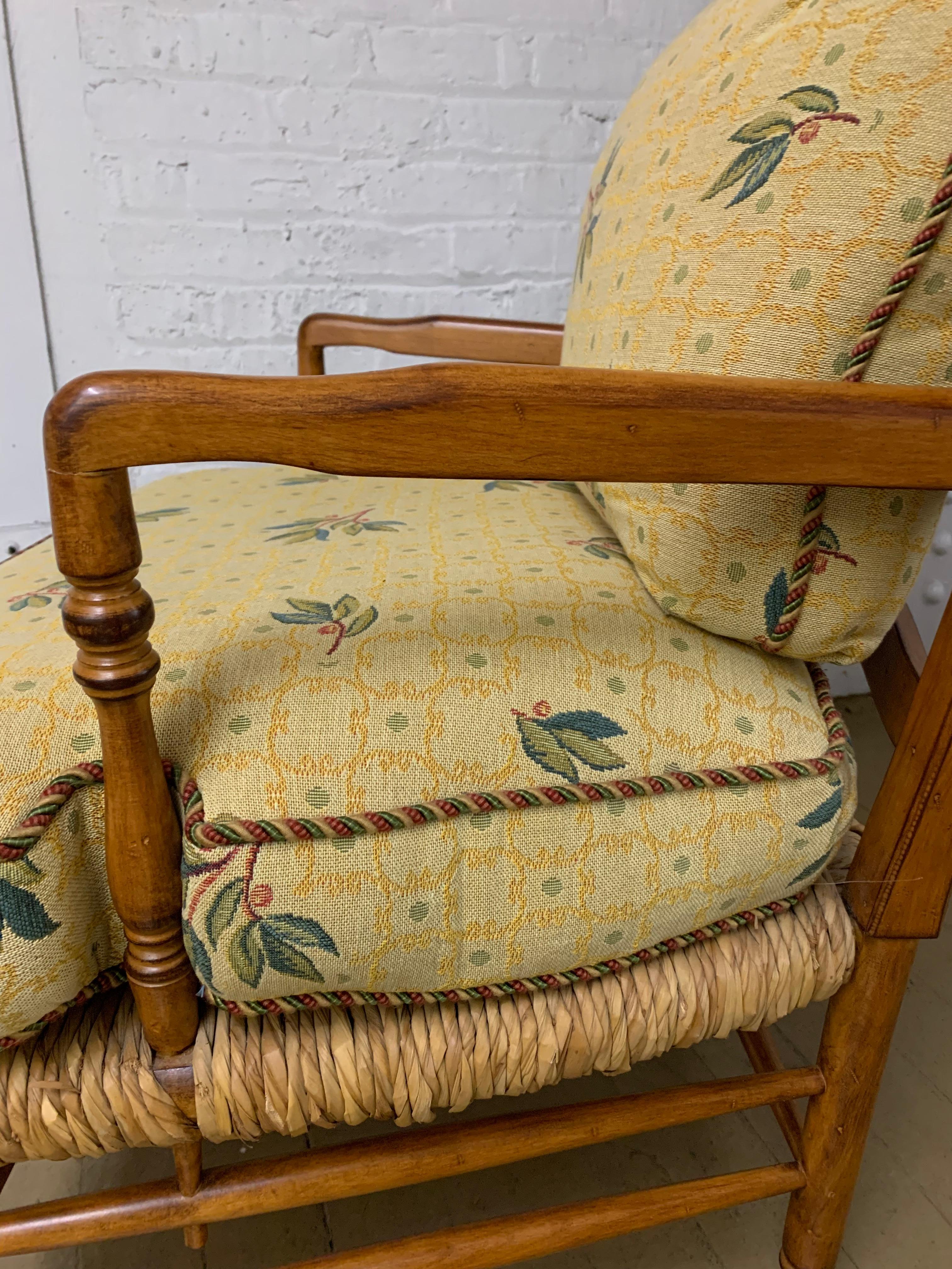20th Century Brunschwig & Fils French Country Armchairs and Ottoman, Set of 3 For Sale