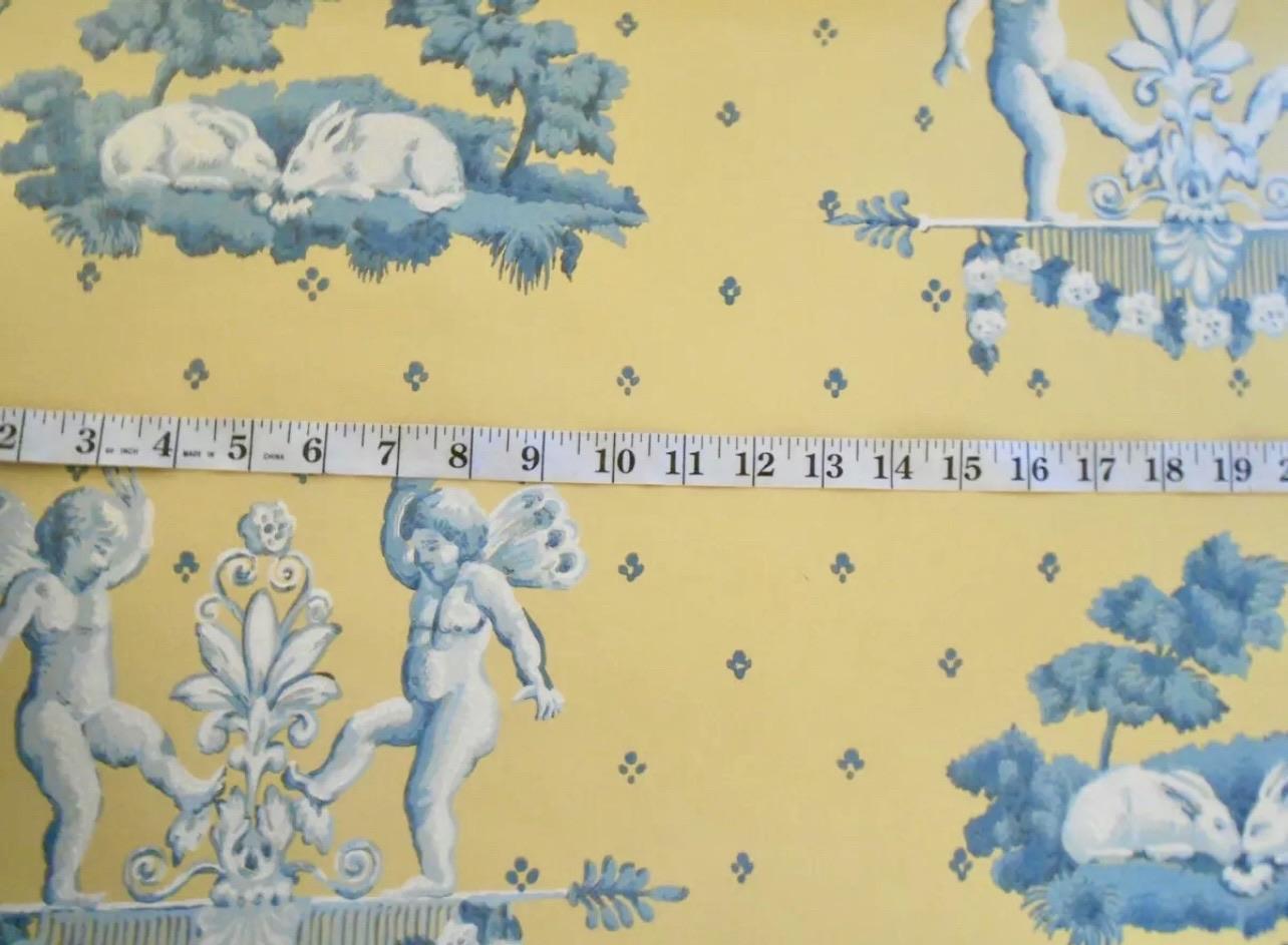 French Provincial Brunschwig & Fils Hand-Printed Cherubin et Lapins, Wallpaper, Angels and Rabbits For Sale