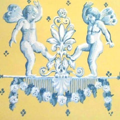 Vintage Brunschwig & Fils Hand-Printed Cherubin et Lapins, Wallpaper, Angels and Rabbits