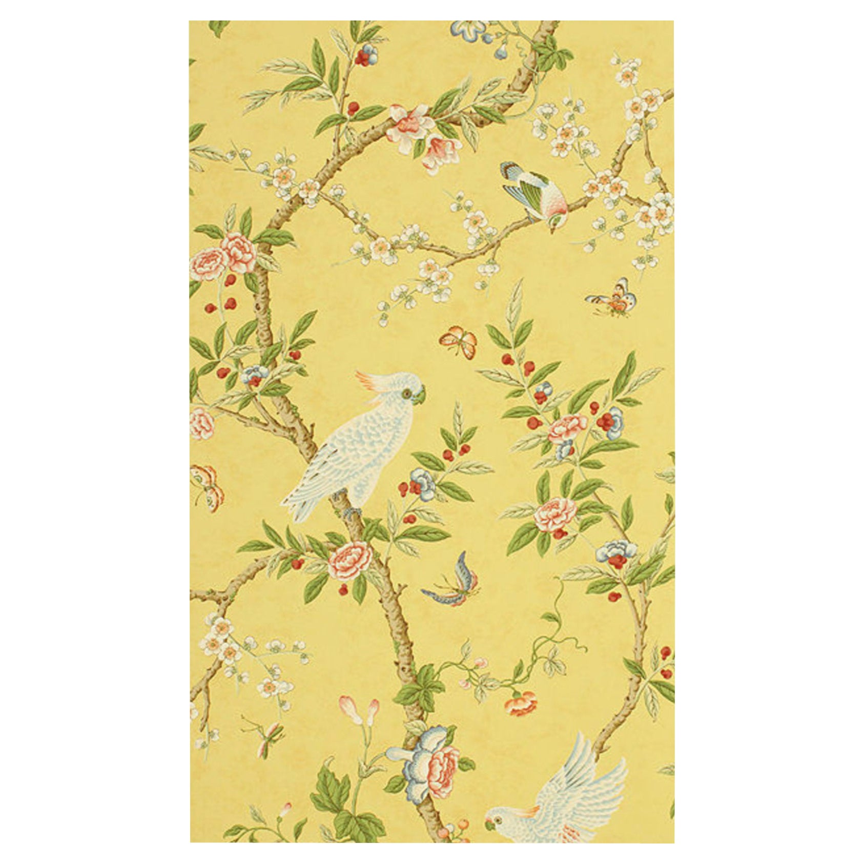 Brunschwig & Fils - Papier peint jaune Mimosa à double rouleau imprimé à la main 2002