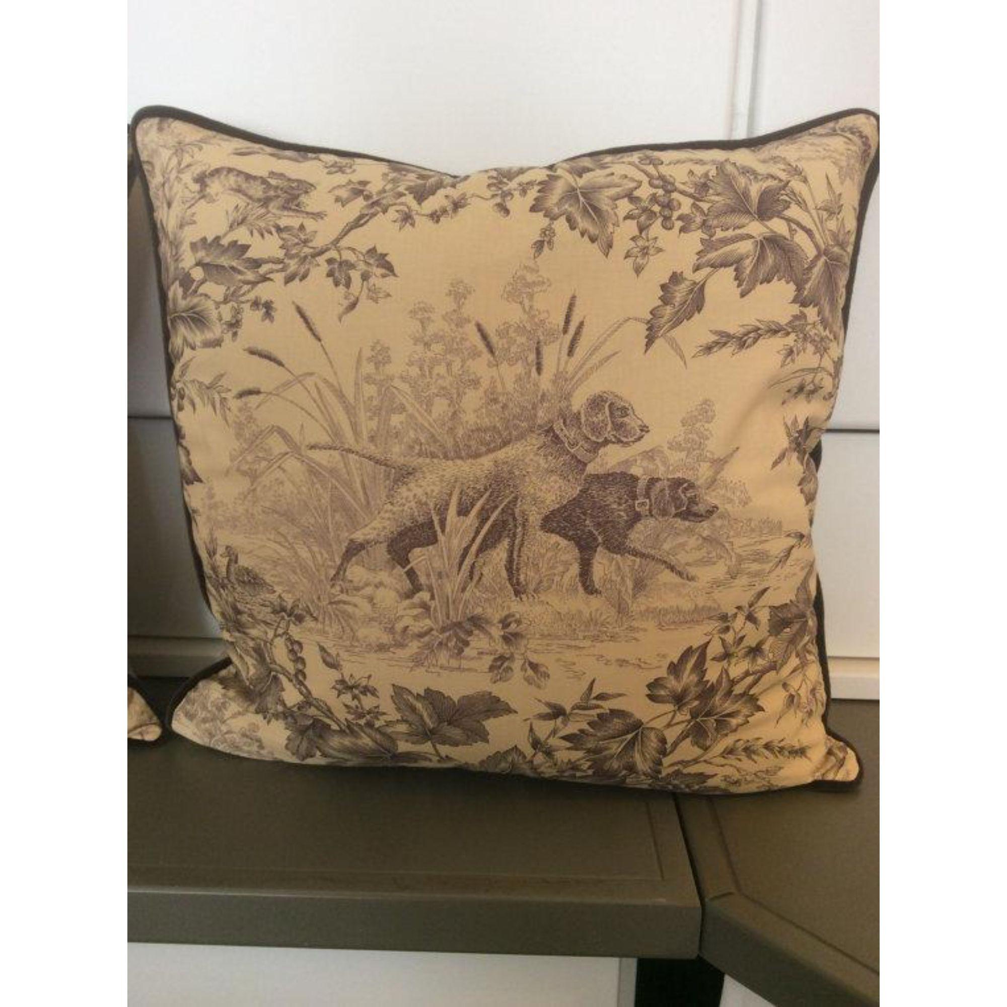 American Brunschwig & Fils Hunting Toile in Tobacco & Cream Pillows - a Pair For Sale