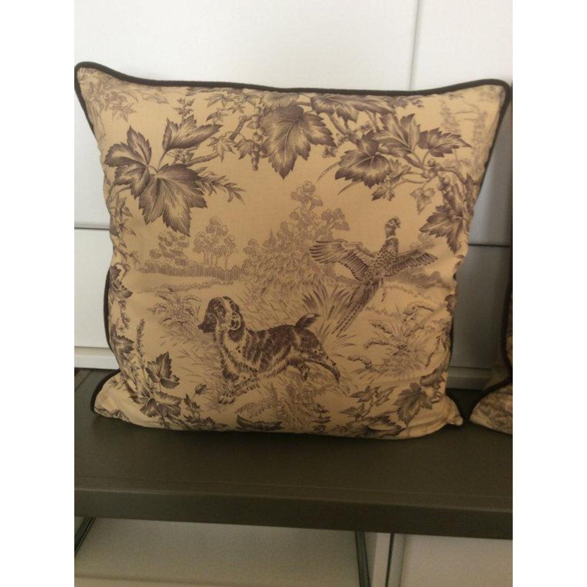 Contemporary Brunschwig & Fils Hunting Toile in Tobacco & Cream Pillows - a Pair For Sale