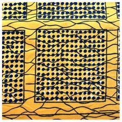 Brunschwig & Fils Jakarta Hand-print Textile, Yellow and Blue Geometric, 1970s.