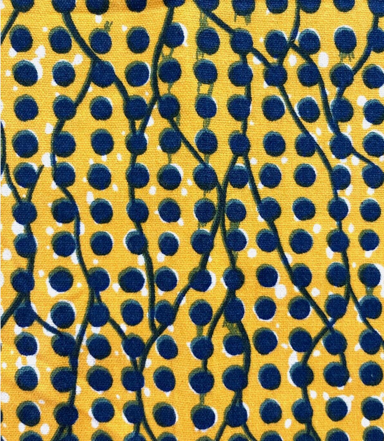 Textil estampado a mano Brunschwig & Fils Yakarta, geométrico amarillo y azul, años 70. Algodón en venta