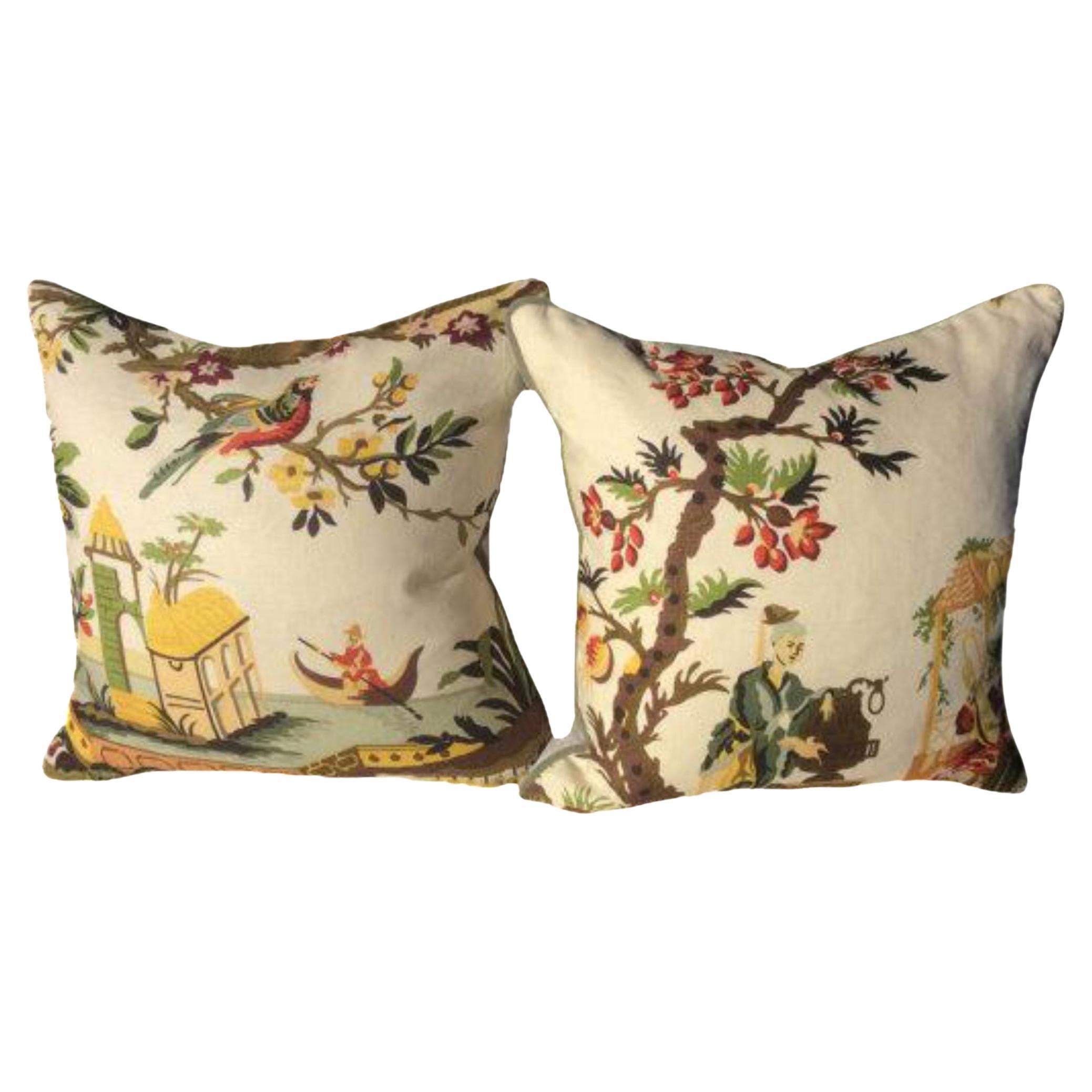 Brunschwig & Fils Le Lac in Cream Pillows - a Pair For Sale