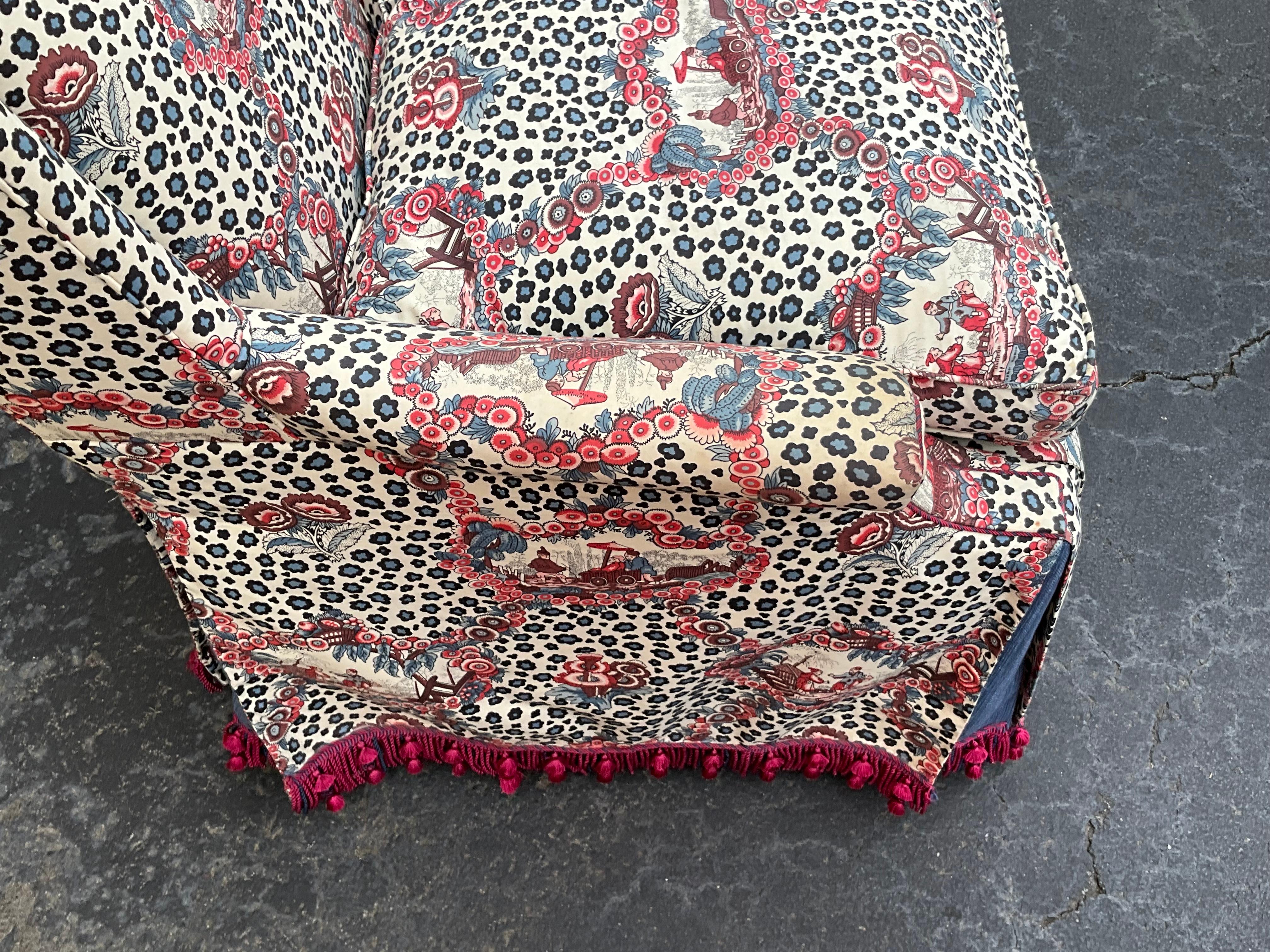 Brunschwig & Fils Leopard Chinoiserie On 1930s Wingback Chair W/ Down Cushion 2