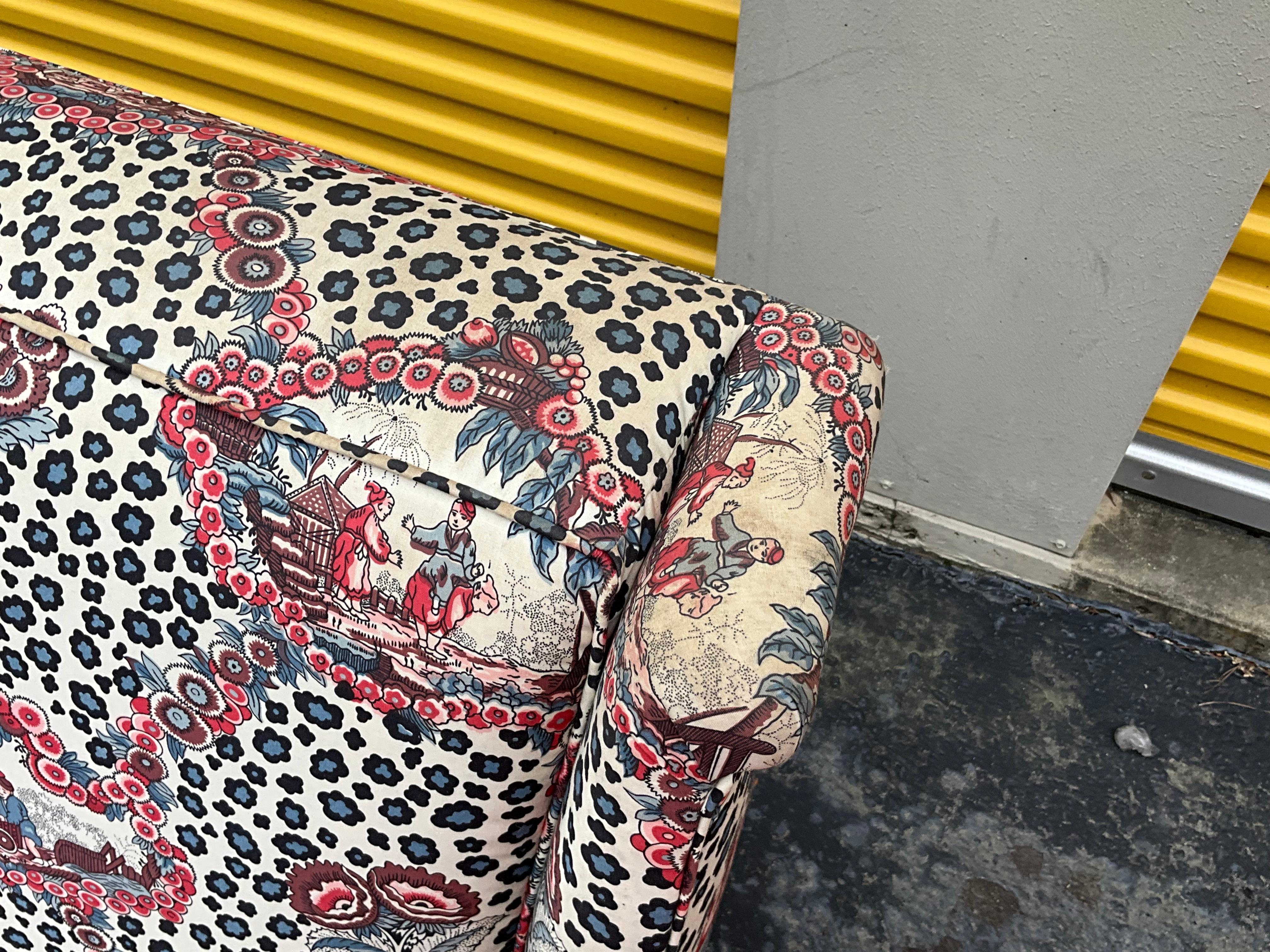 Brunschwig & Fils Leopard Chinoiserie On 1930s Wingback Chair W/ Down Cushion 3
