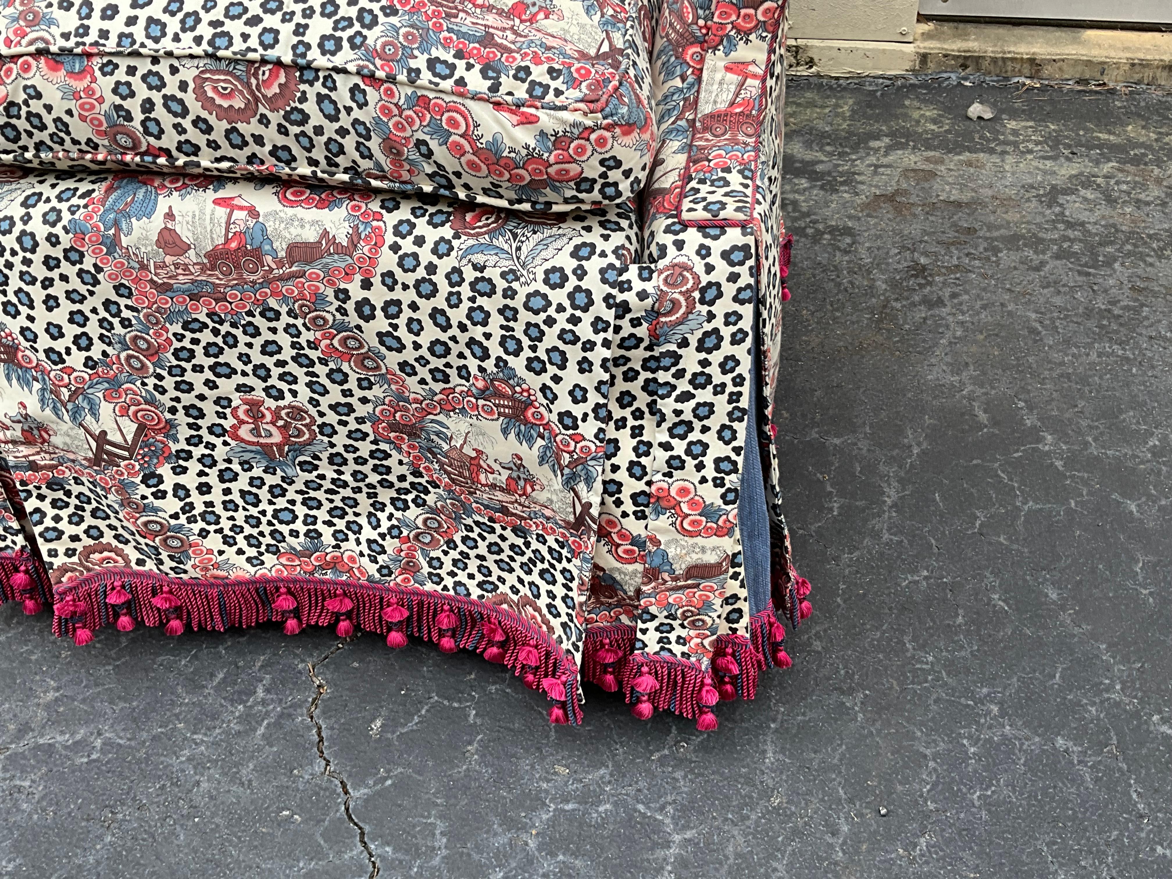 20th Century Brunschwig & Fils Leopard Chinoiserie On 1930s Wingback Chair W/ Down Cushion