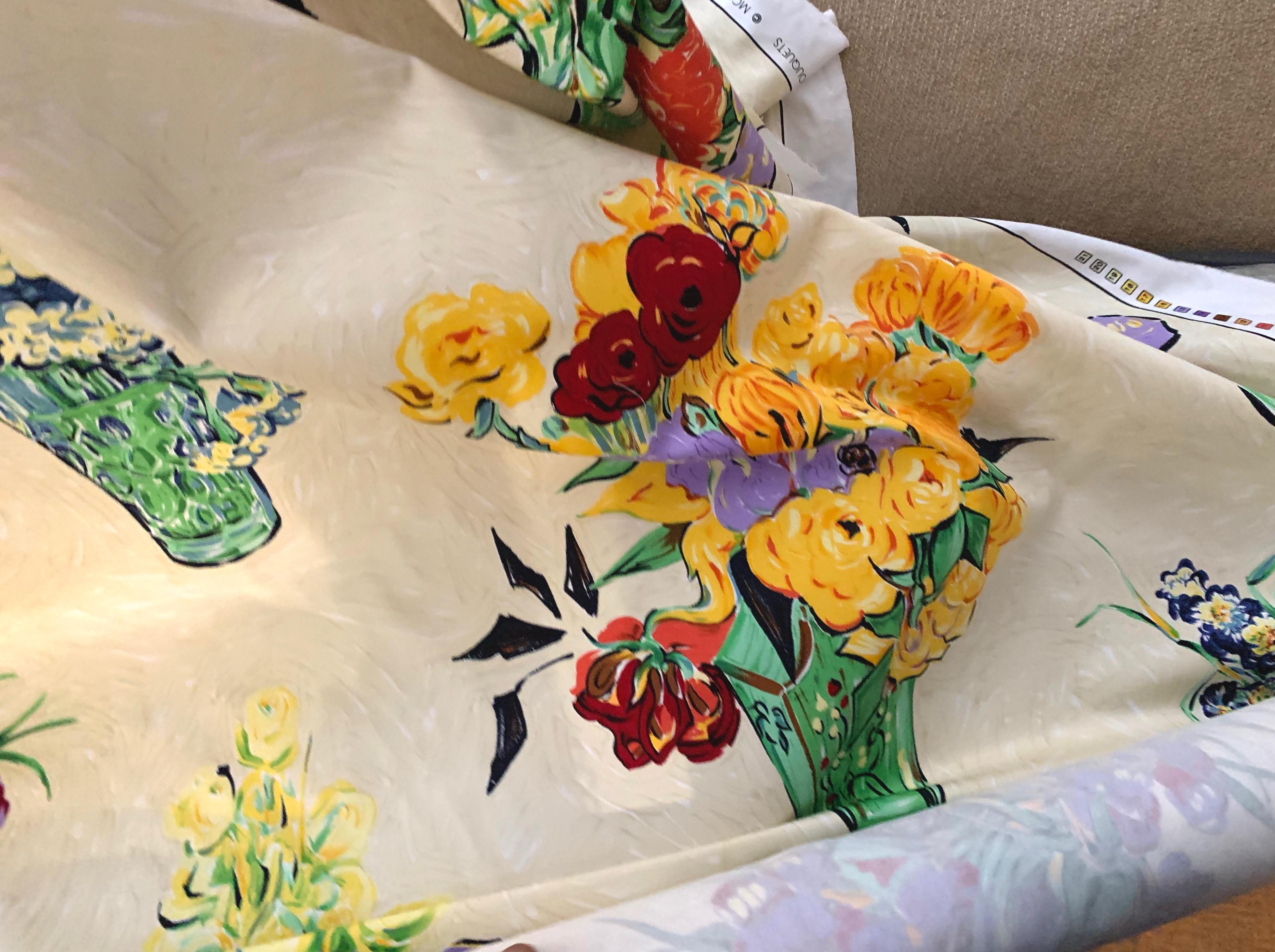 Modern Brunschwig & Fils Les Bouquets Cotton Floral Cream Textile Fabric 1990 Van Gogh