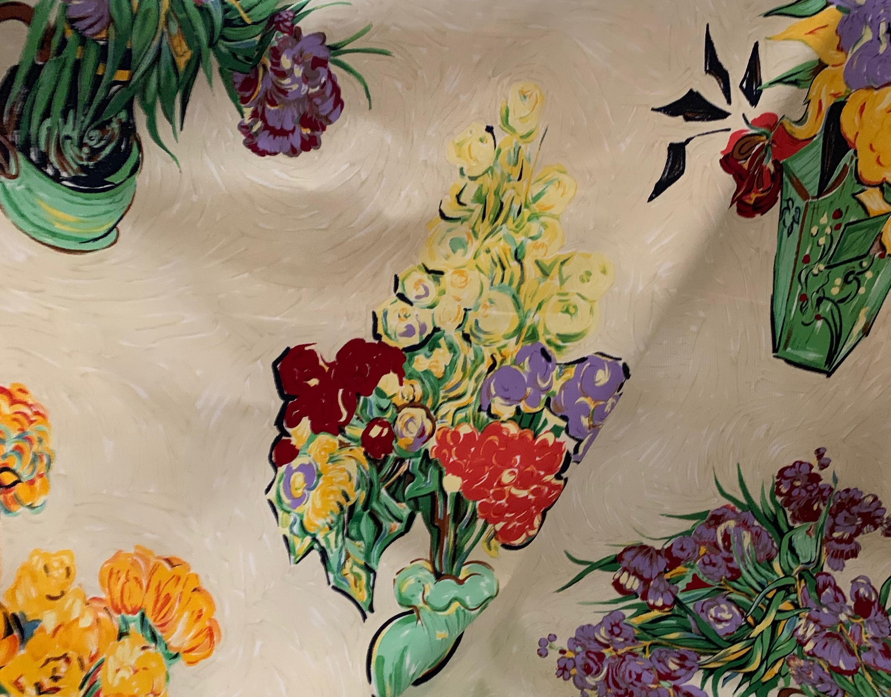 Contemporary Brunschwig & Fils Les Bouquets Cotton Floral Cream Textile Fabric 1990 Van Gogh