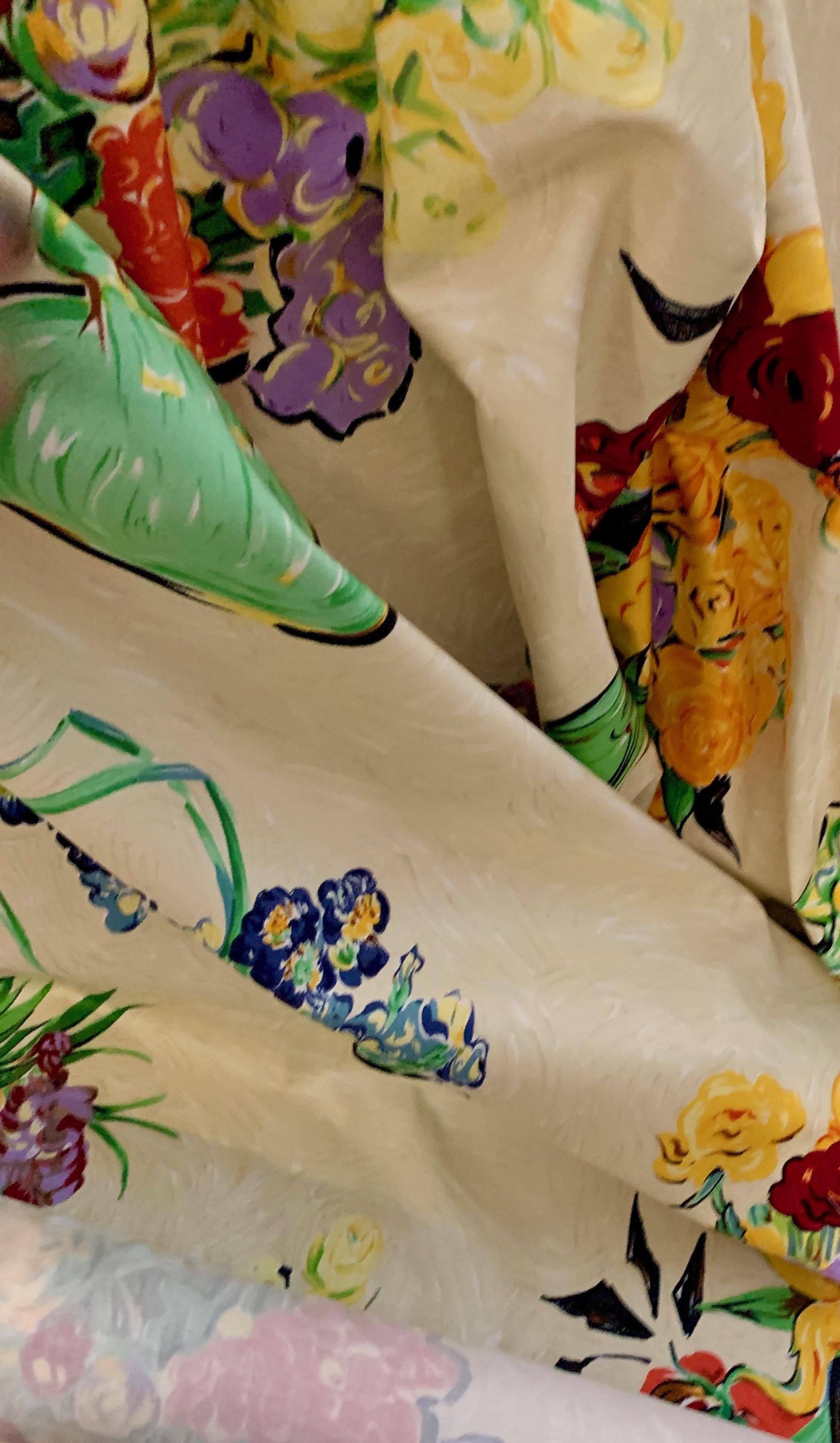Brunschwig & Fils Les Bouquets Cotton Floral Cream Textile Fabric 1990 Van Gogh 1