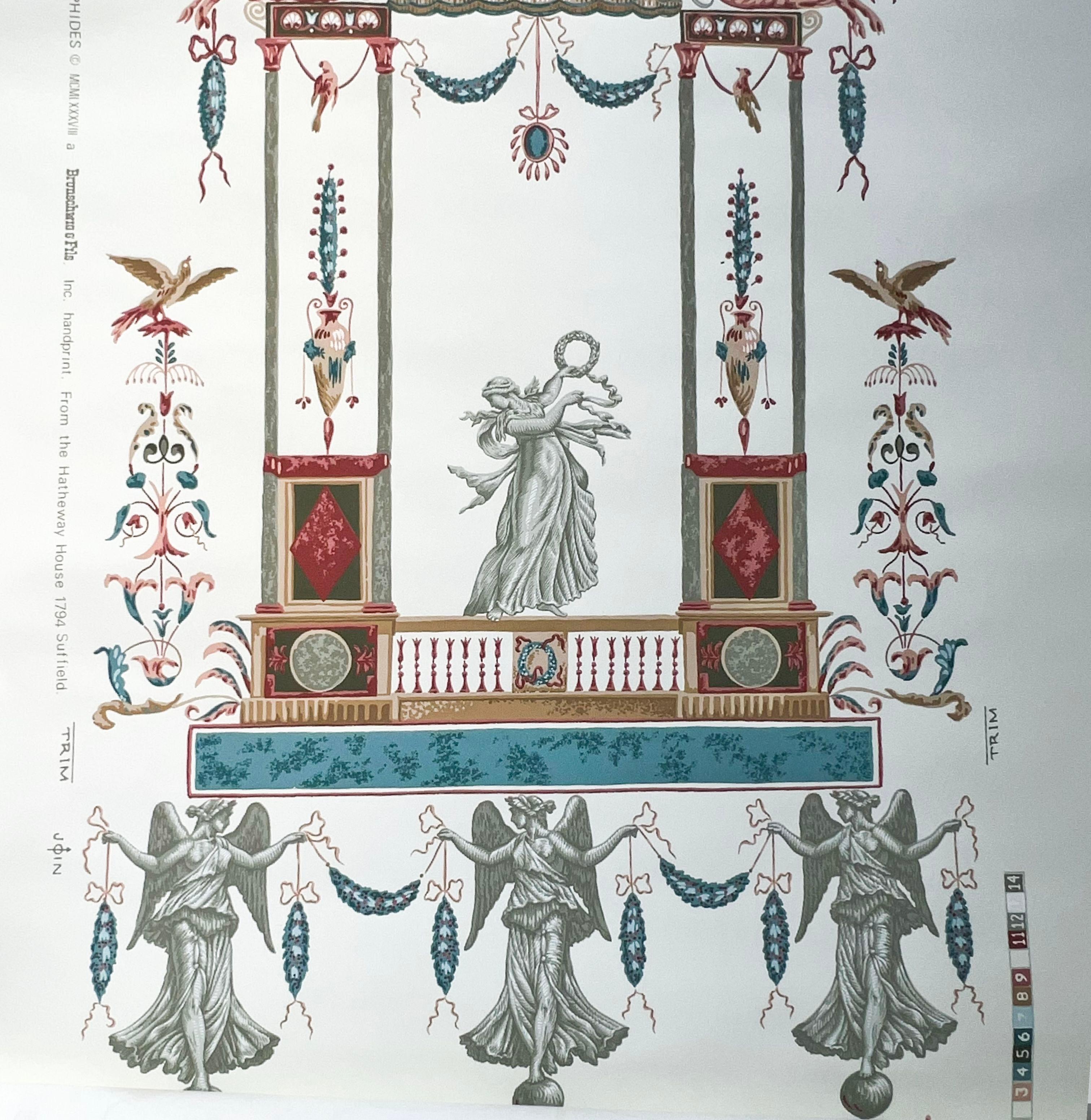 Neoclassical Revival Brunschwig & Fils Les Sylphides, 1794, Hathaway House, Handprinted Wallpaper