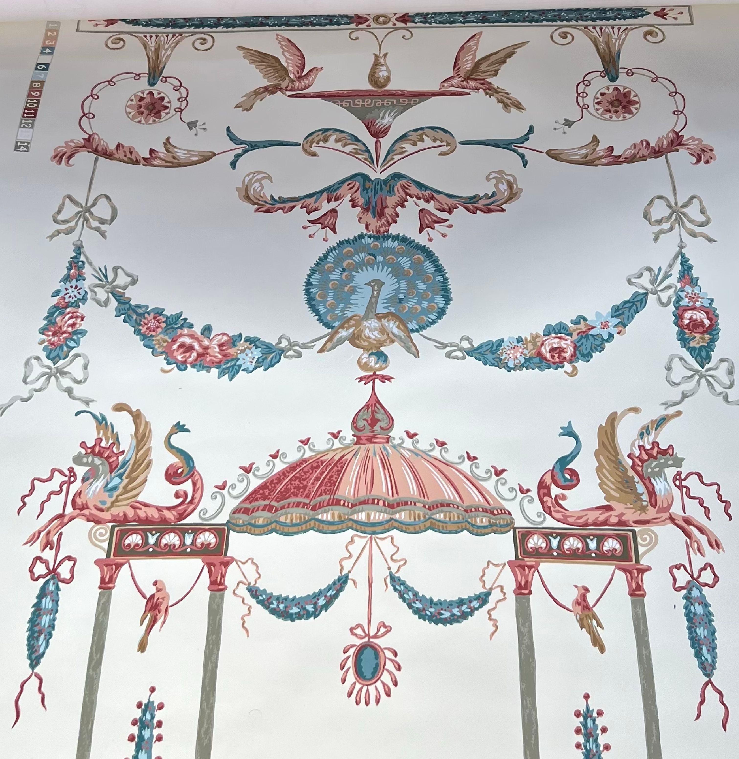Brunschwig & Fils Les Sylphides, 1794, Hathaway House, Handprinted Wallpaper In Good Condition In Brooklyn, NY