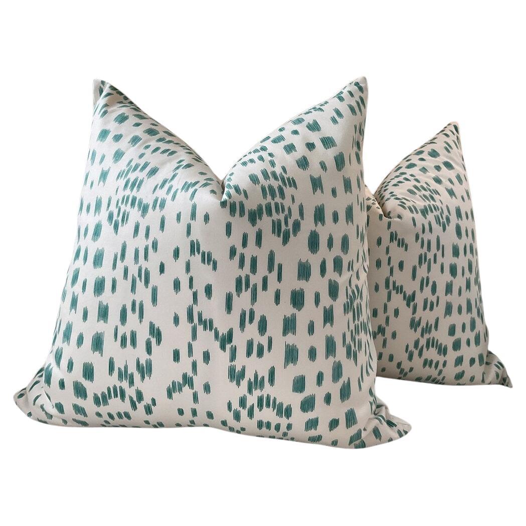 Brunschwig & Fils „Les Touches“ in Aqua/Creme 22“ Daunen geflochtene Kissen - ein Paar