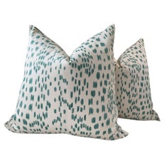 Brunschwig & Fils „Les Touches“ in Aqua/Creme 22“ Daunen geflochtene Kissen - ein Paar
