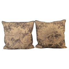 Brunschwig & Fils “On Point”-Hunting Toile in Tobacco and Cream-Pillows - a Pair
