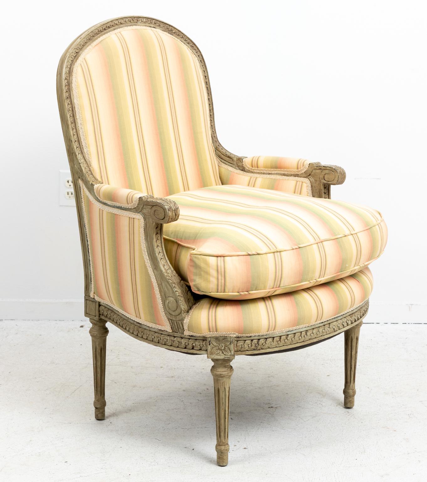 Brunschwig & Fils Upholstered French Bergère Armchair In Good Condition For Sale In Stamford, CT