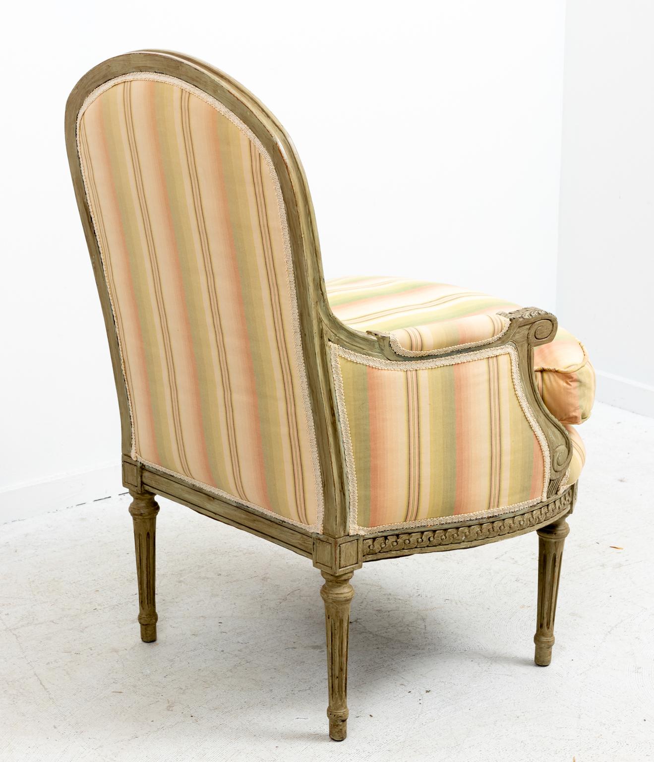 Fabric Brunschwig & Fils Upholstered French Bergère Armchair For Sale