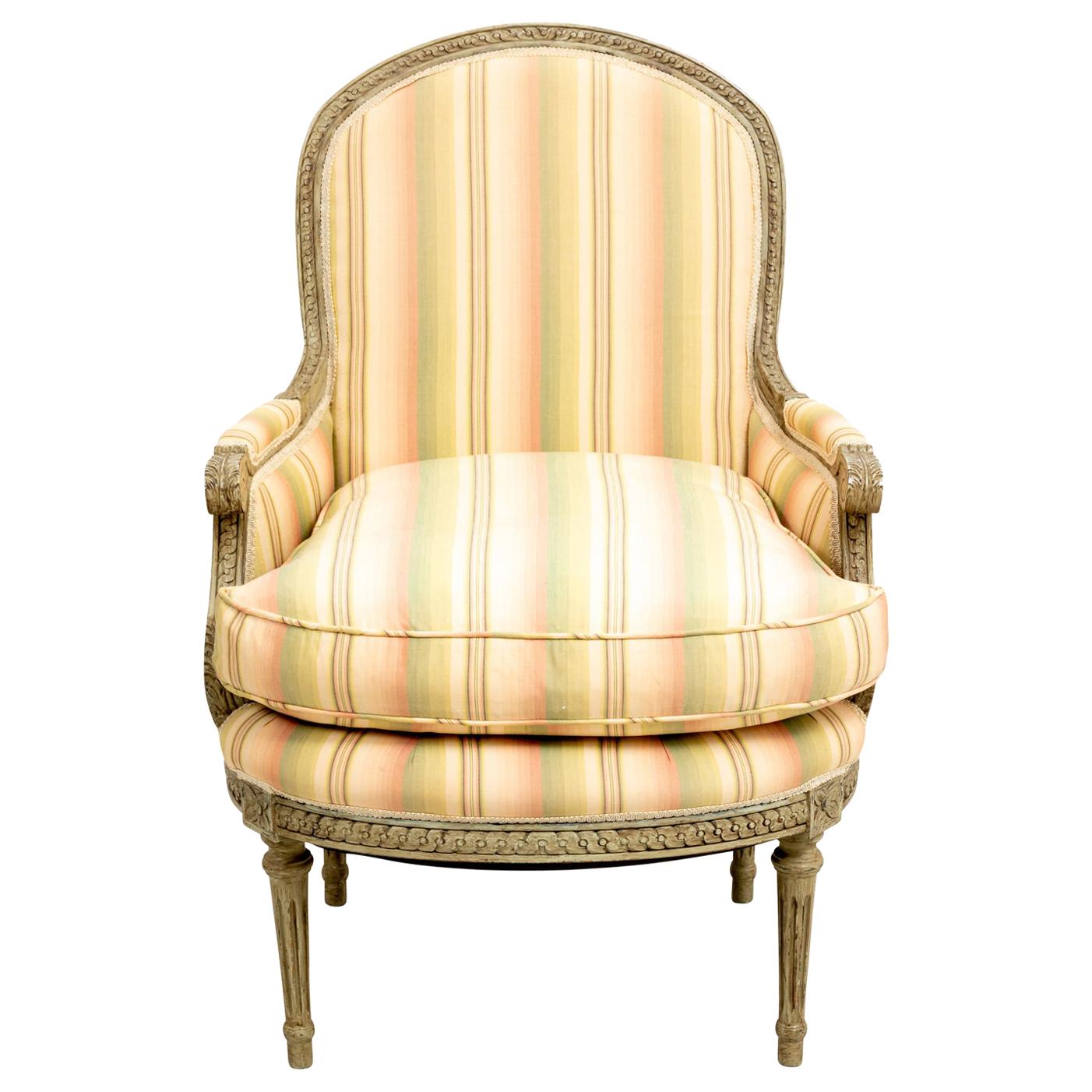 Brunschwig & Fils Upholstered French Bergère Armchair For Sale