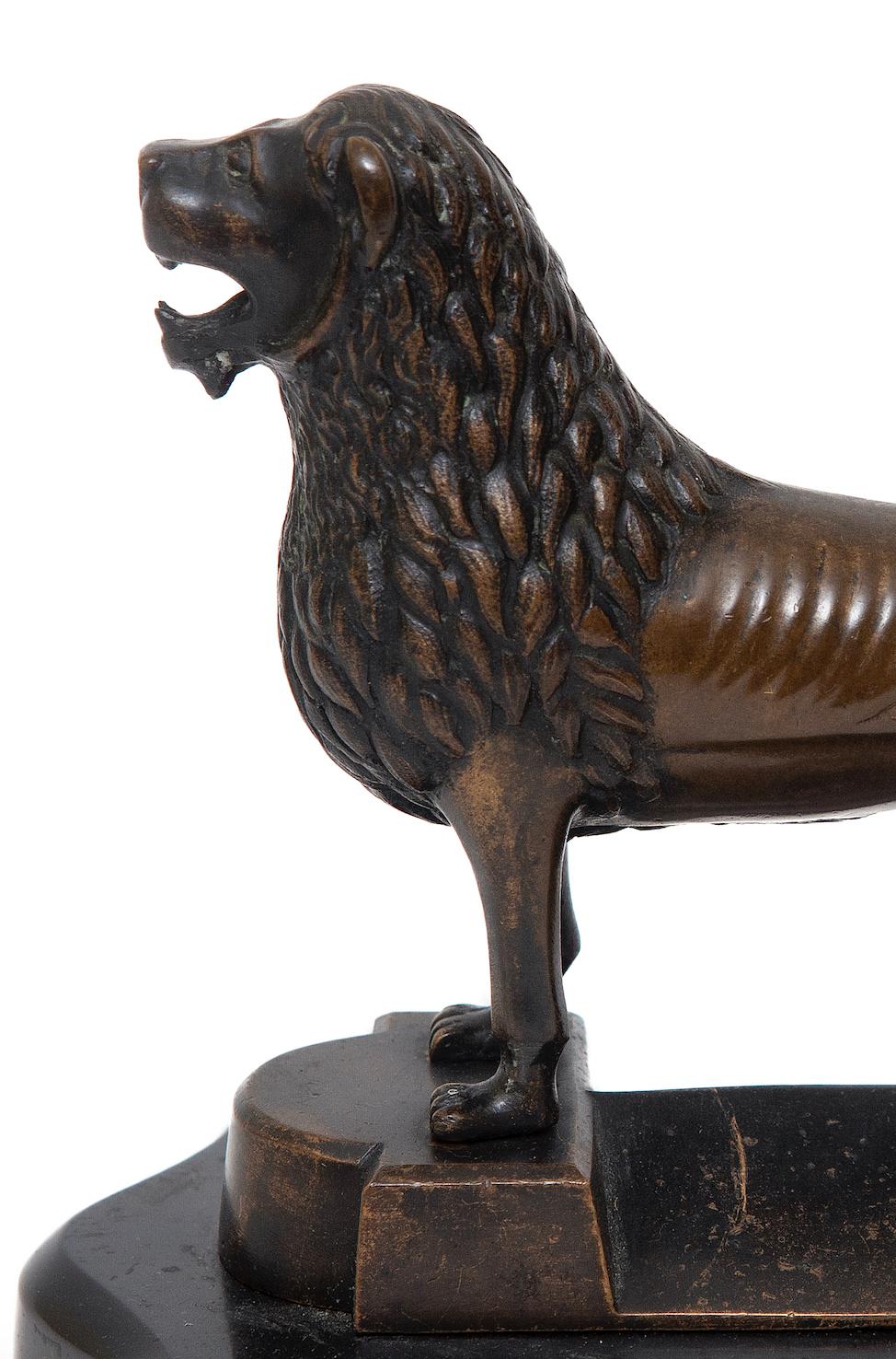 Baroque Revival Brunswick Lion Bronze German Model Black Marble, 19th Century For Sale