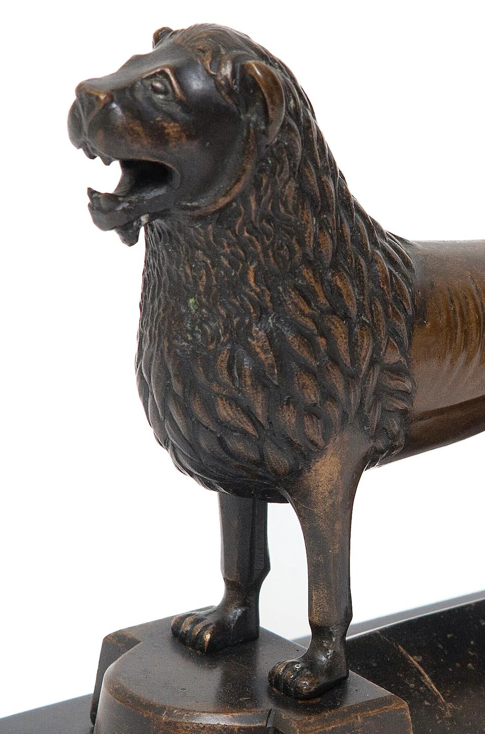 Cast Brunswick Lion Bronze German Model Black Marble, 19th Century For Sale