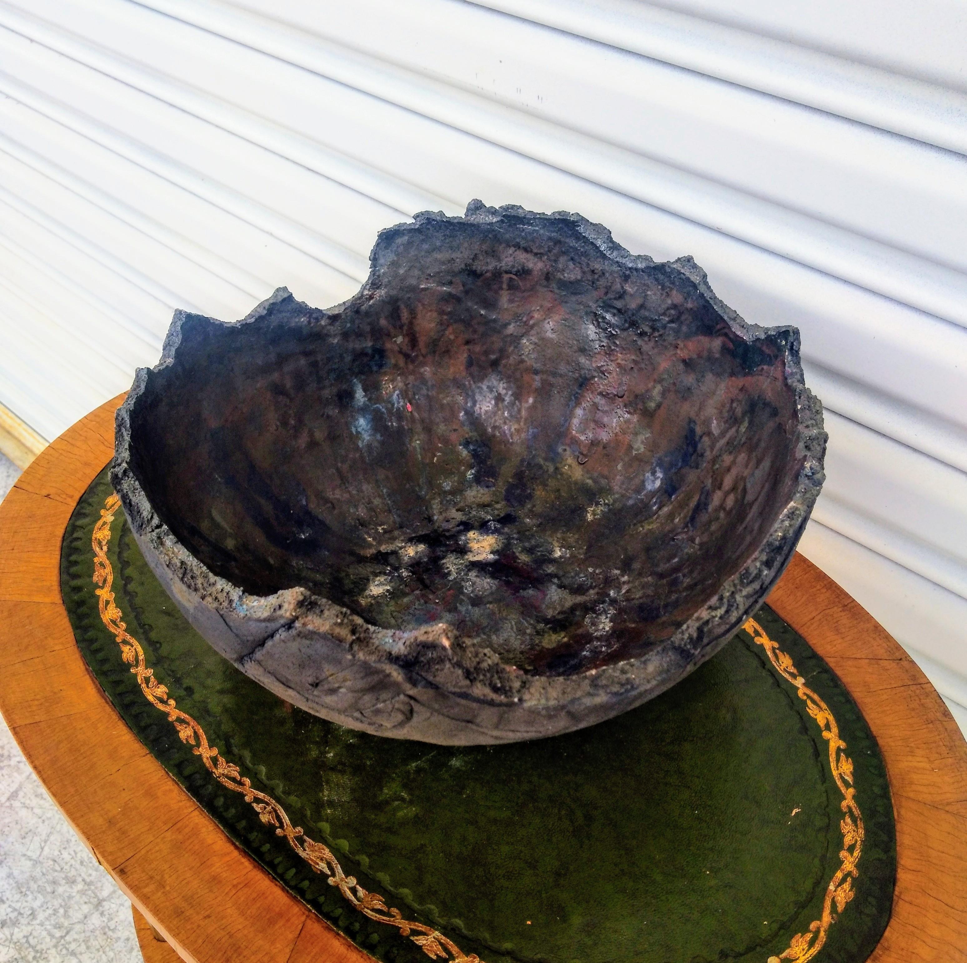 Hand-Crafted Bruny Graves Large Raku Pottery Bowl For Sale