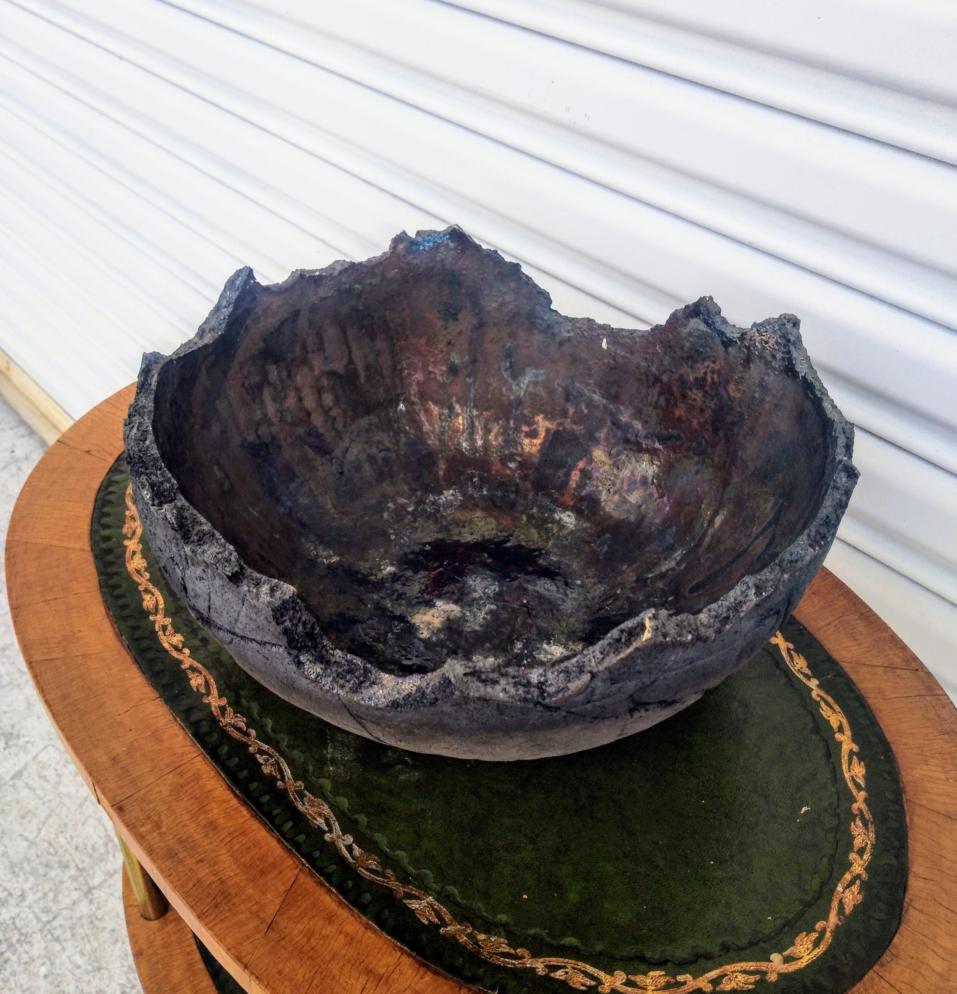 Bruny Graves Large Raku Pottery Bowl In Good Condition For Sale In Pasadena, TX