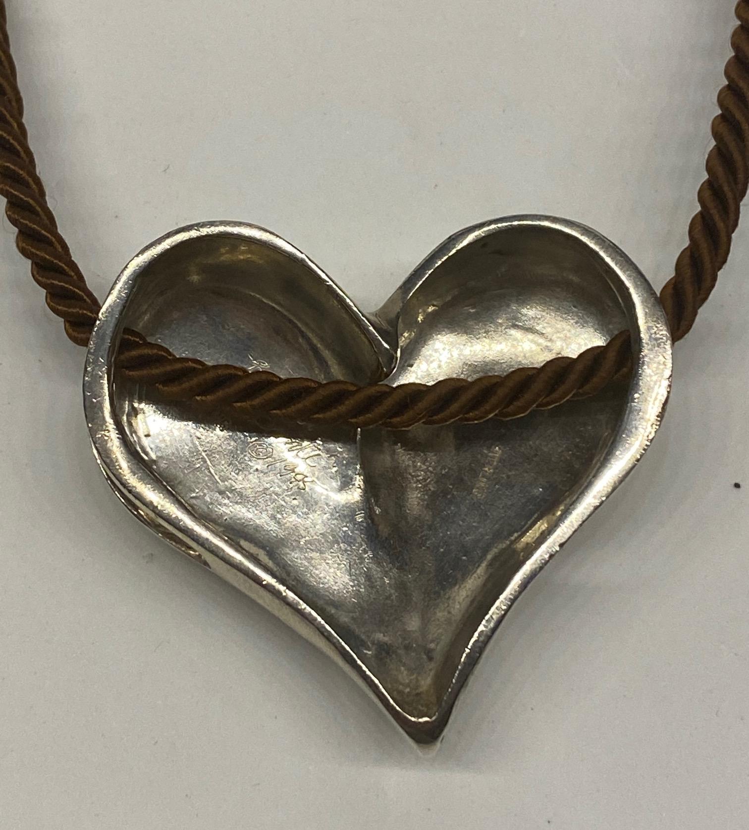 Brusca - Dante Sterling Silver Heart Pendant from 1975 For Sale 4