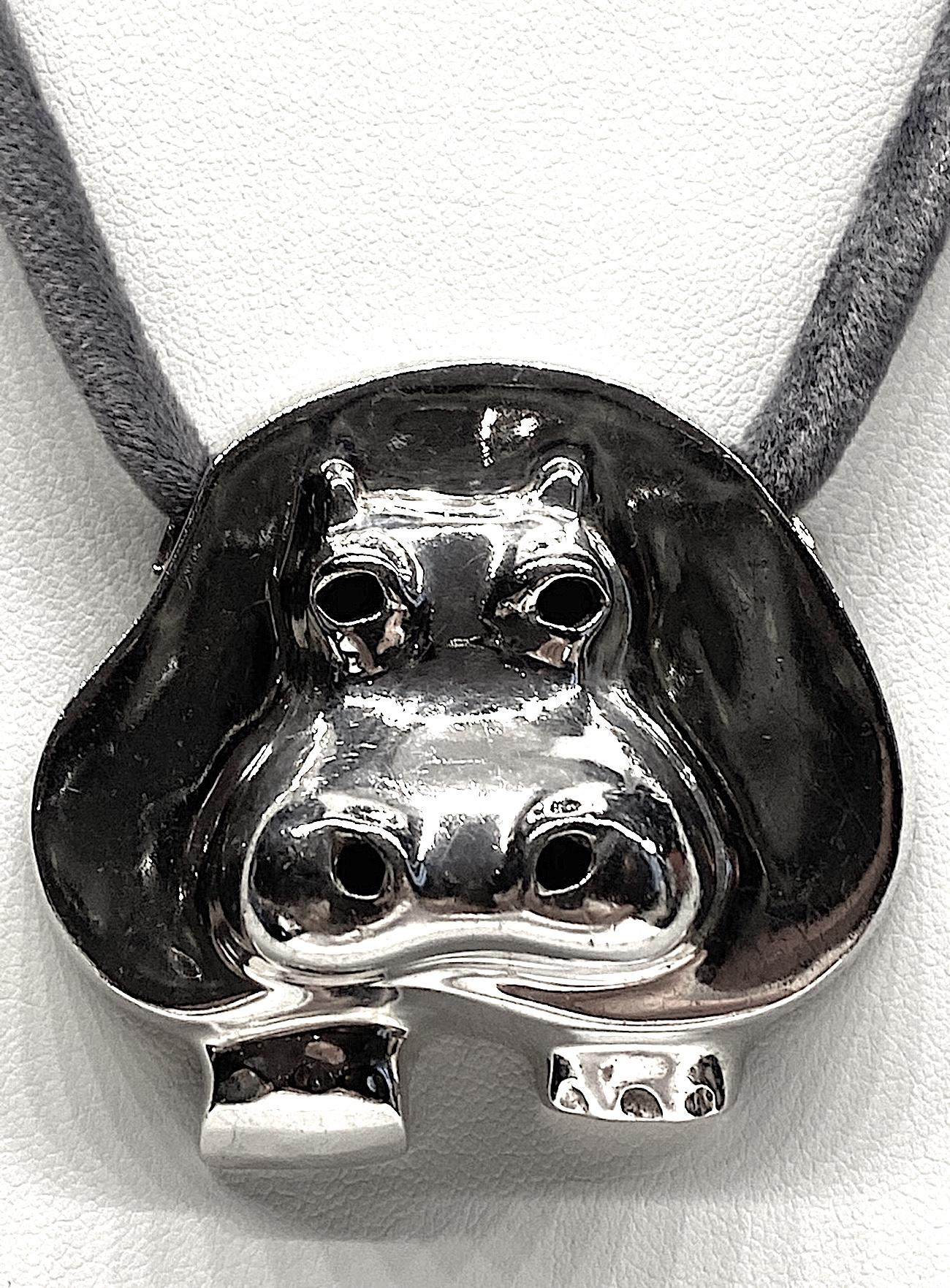 Women's or Men's Brusca - Dante Sterling Silver Zoo Series Hippopotamus Pendant from 1976