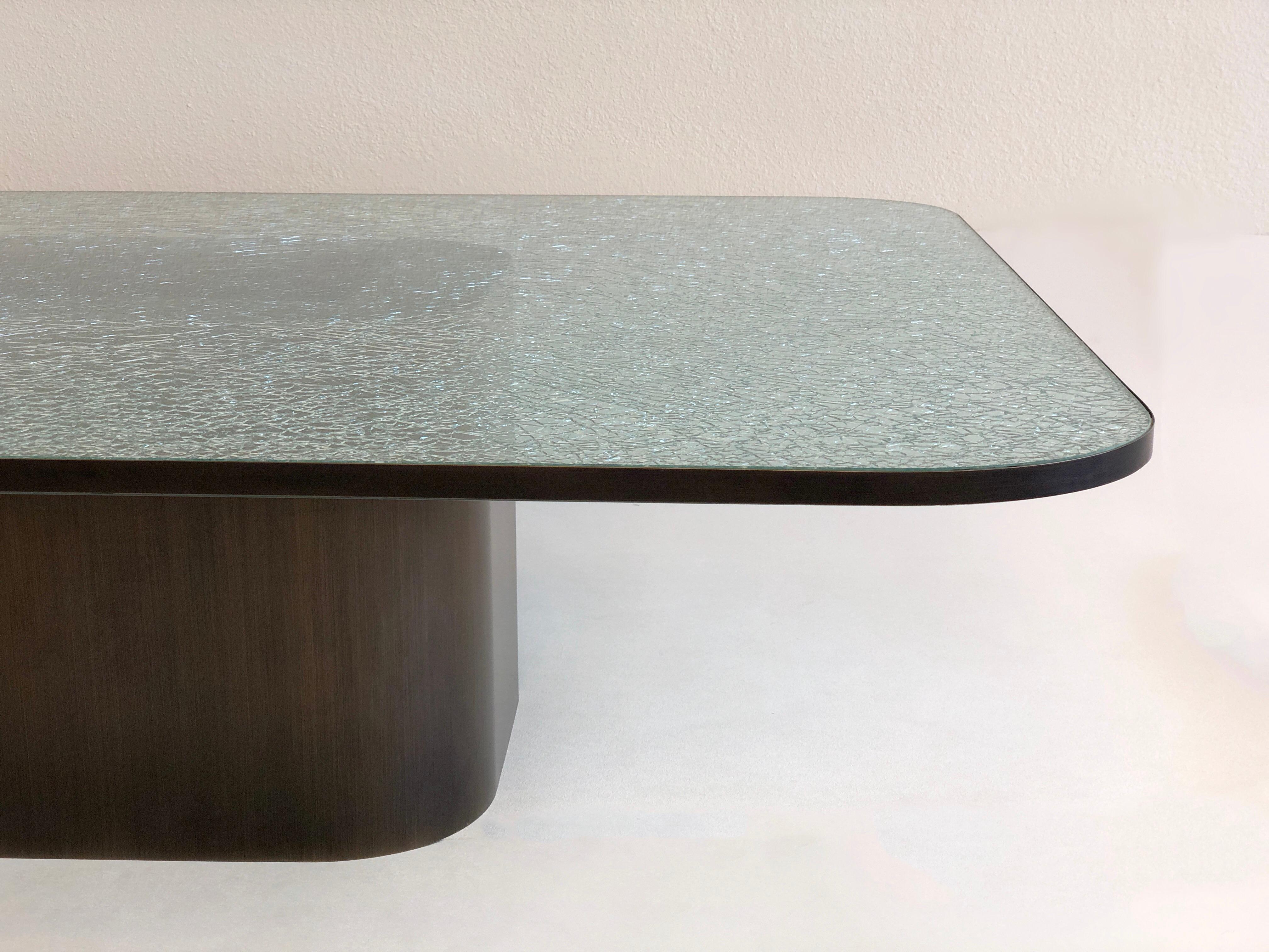 Brush Bronze and Crackle D Glass Cocktail Table by Steve Chase In Excellent Condition In Palm Springs, CA