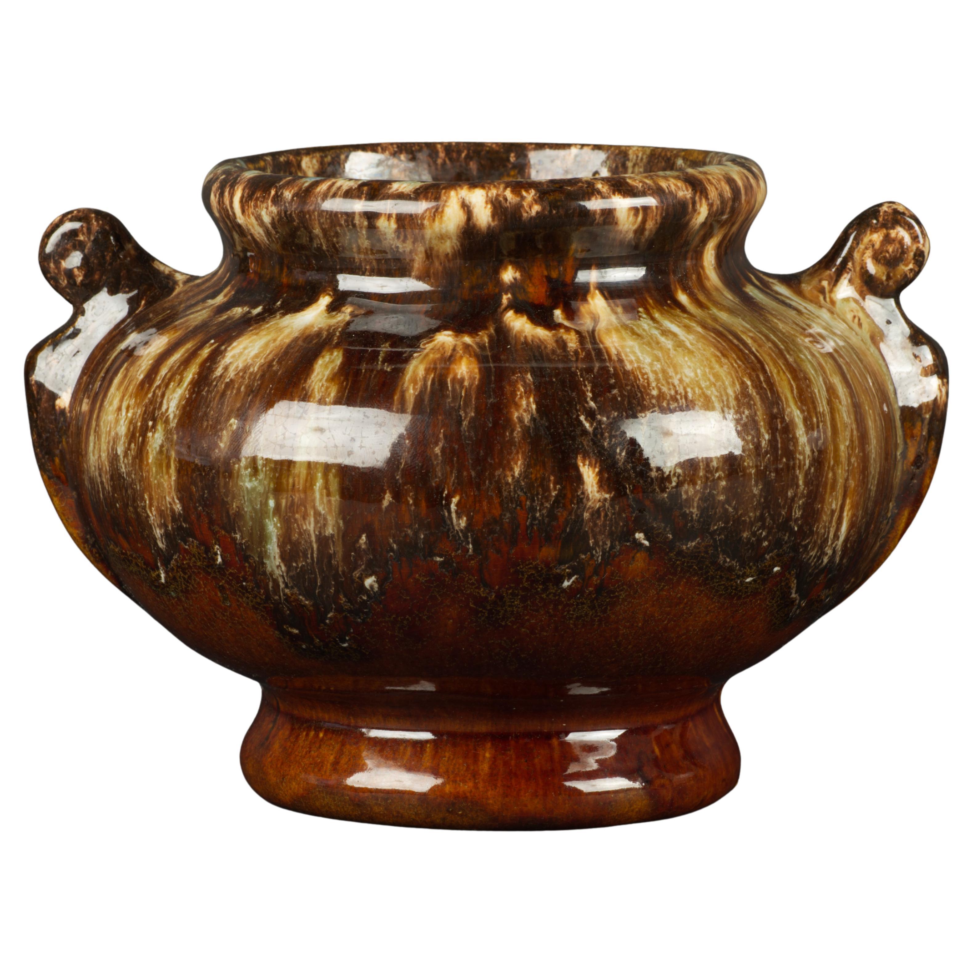 Brush McCoy Art Deco Brown Drip Glaze Ceramic Urn Vase 1930s