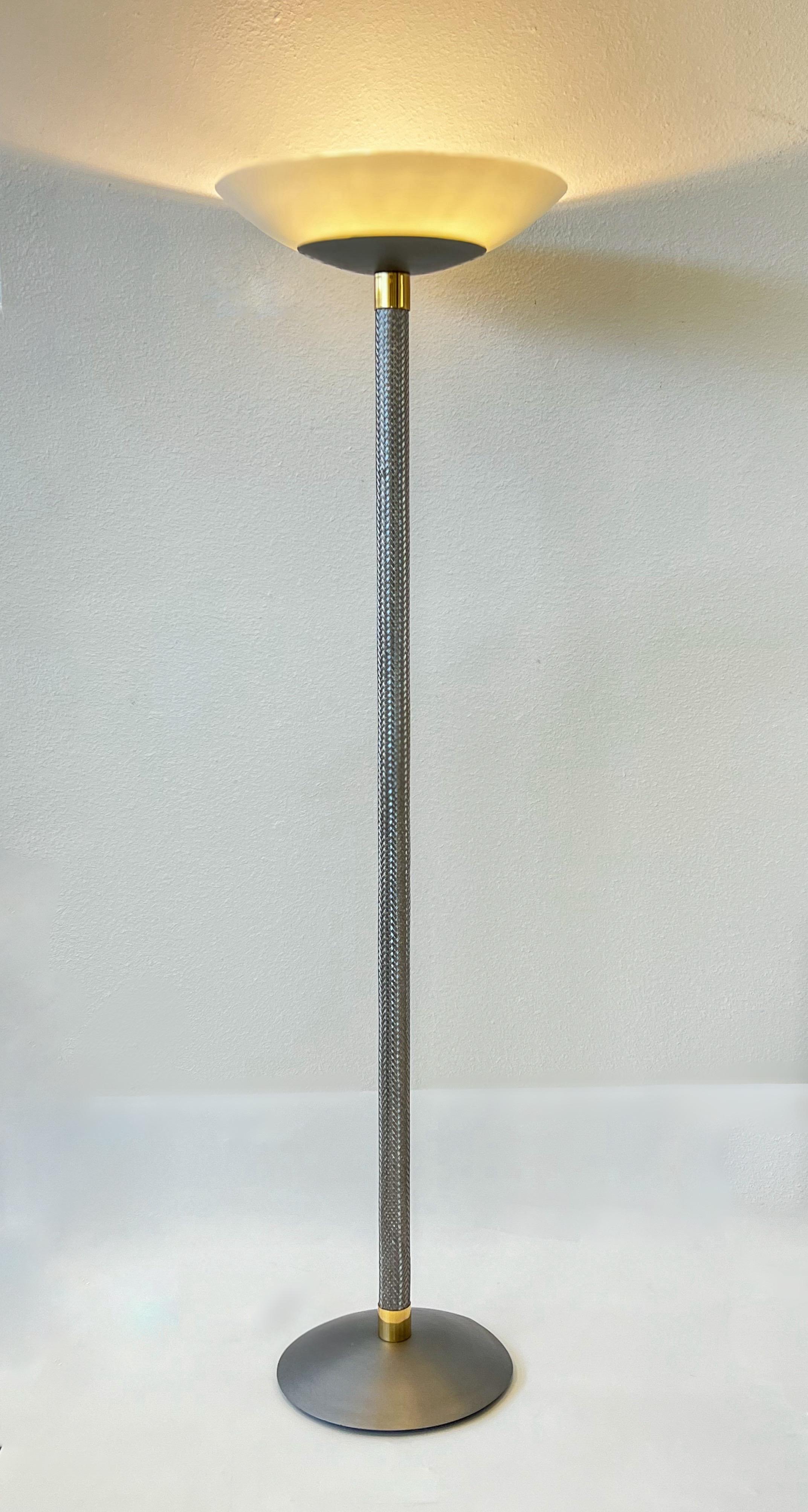 Brush Stainless Steel and Glass Torchiere Floor Lamp by kovacs 3