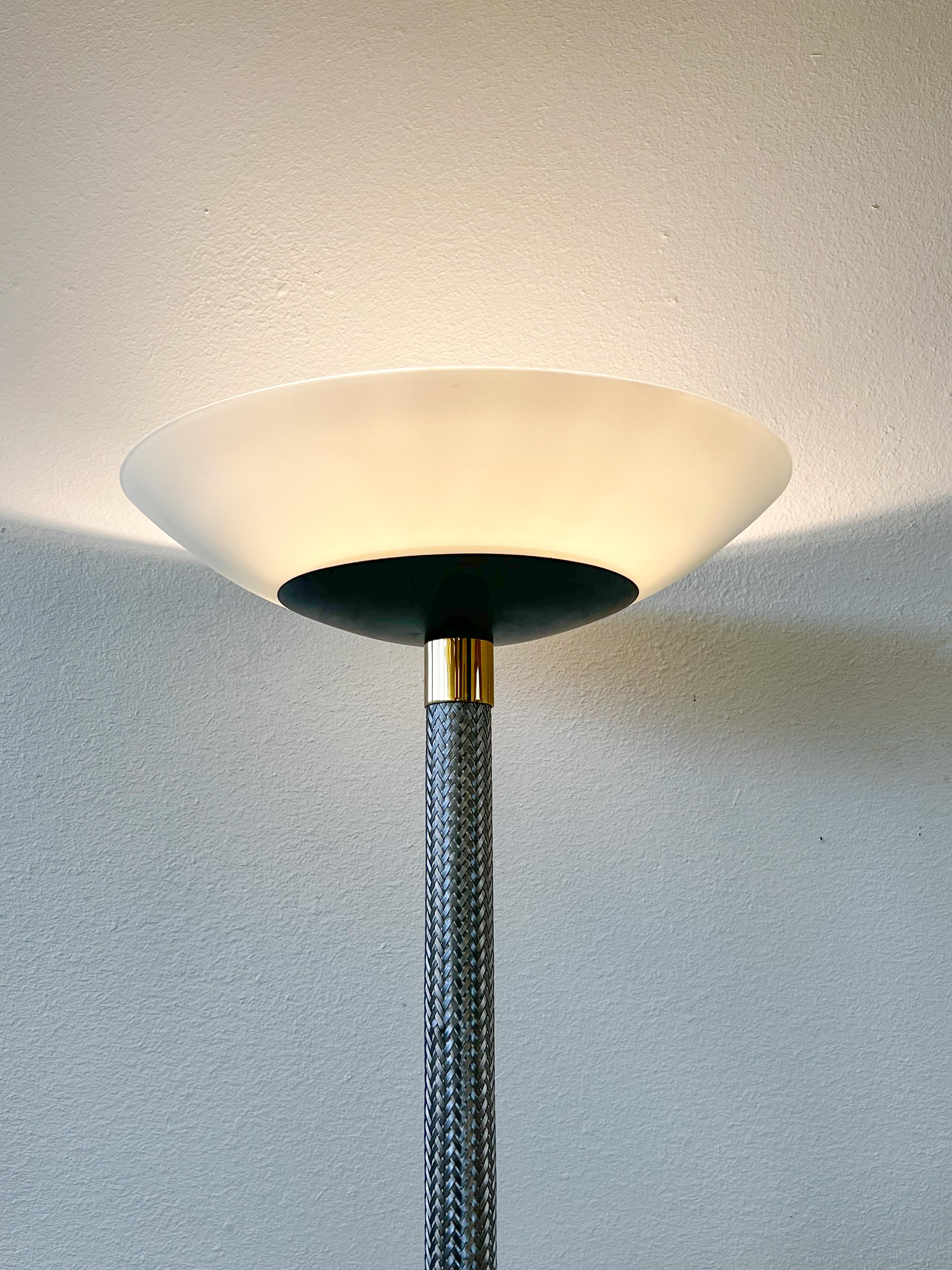 Modern Brush Stainless Steel and Glass Torchiere Floor Lamp by kovacs