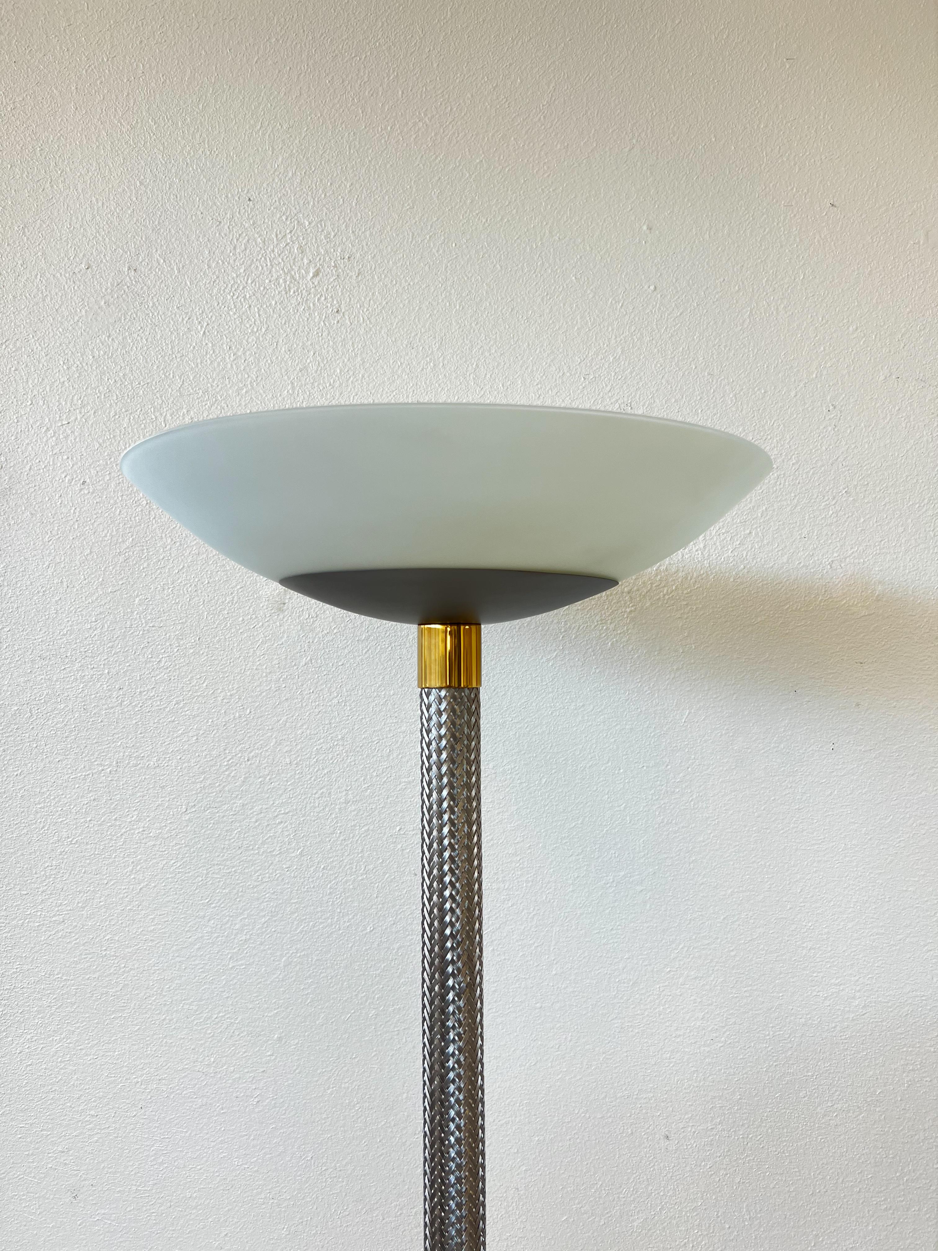 American Brush Stainless Steel and Glass Torchiere Floor Lamp by kovacs