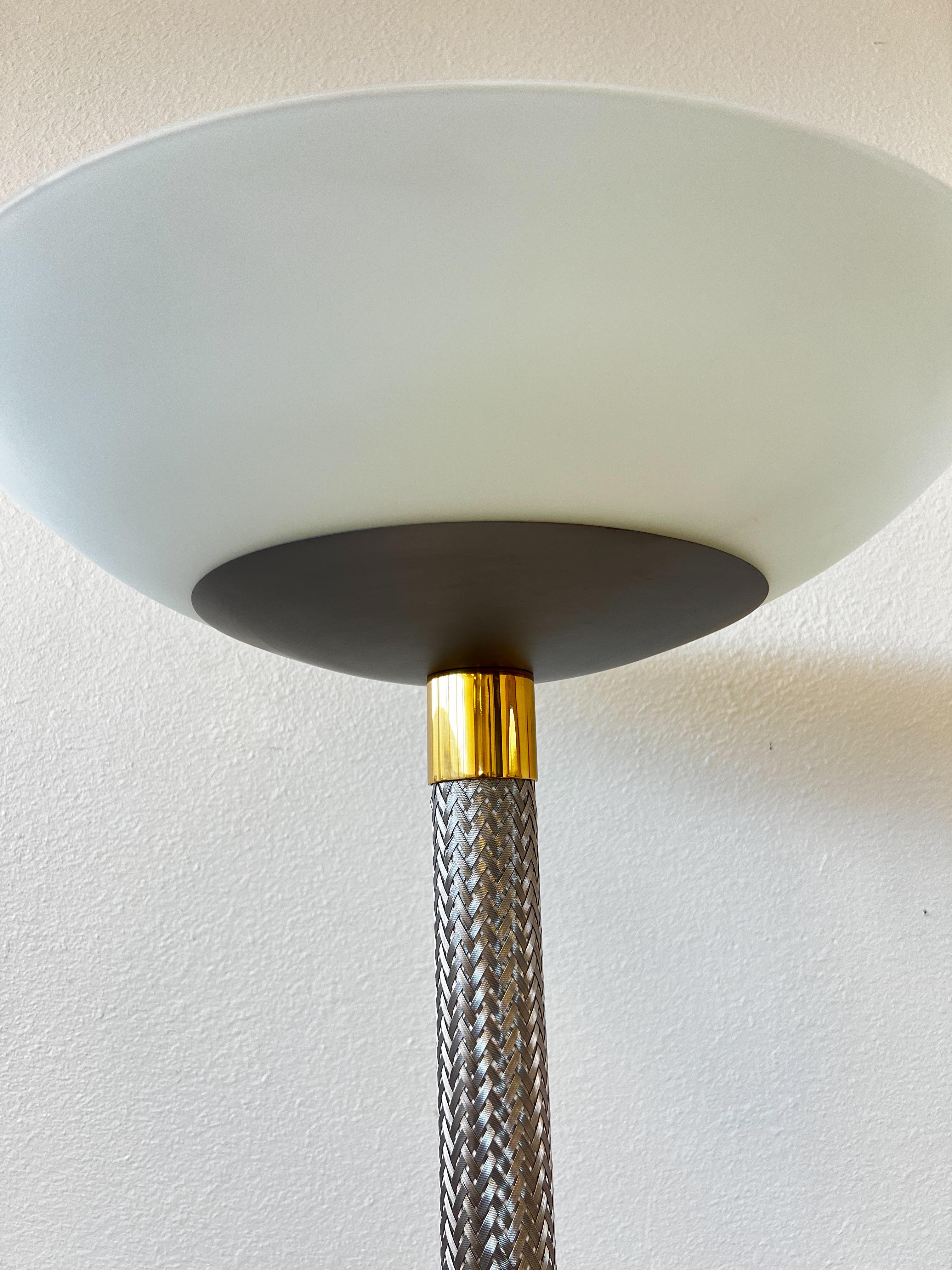 Brushed Brush Stainless Steel and Glass Torchiere Floor Lamp by kovacs